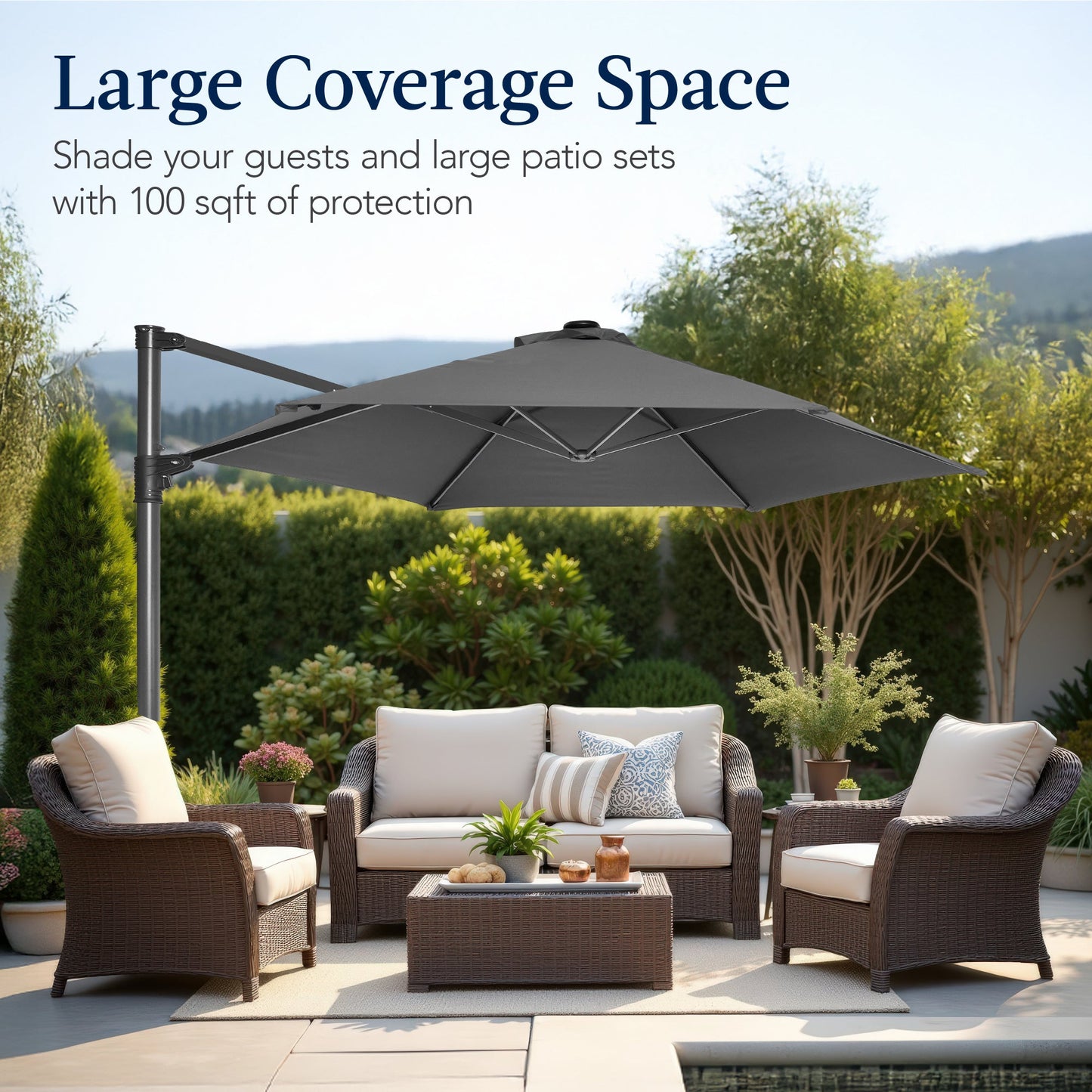 360 Rotating Cantilever Offset Patio Umbrella - 10ft