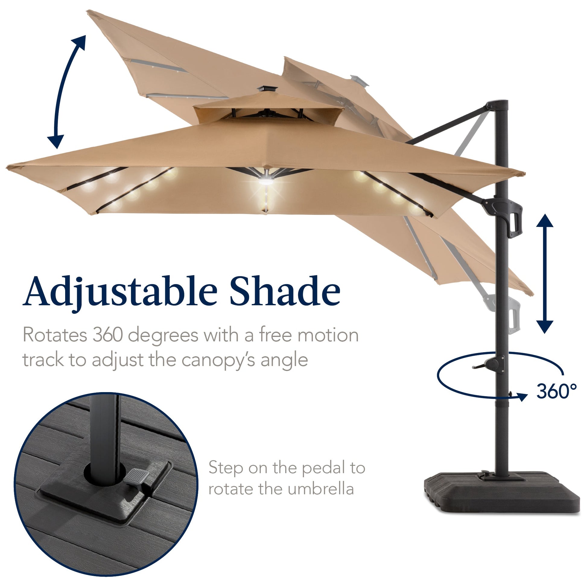 9x12ft 2-Tier Outdoor Solar LED Cantilever Patio Umbrella