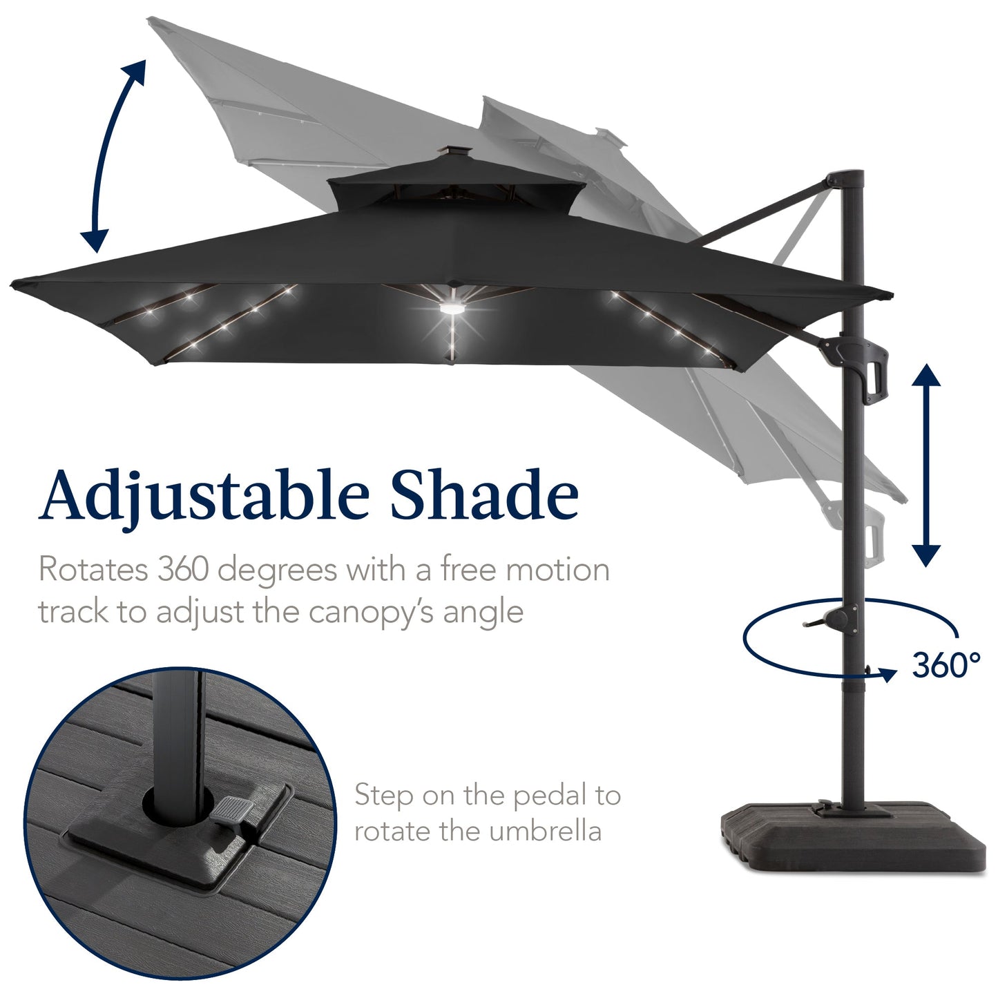 9x12ft 2-Tier Outdoor Solar LED Cantilever Patio Umbrella