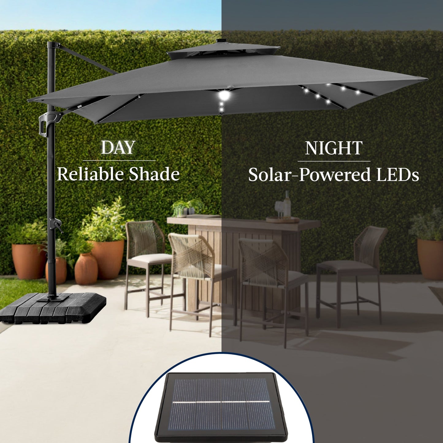 9x12ft 2-Tier Outdoor Solar LED Cantilever Patio Umbrella