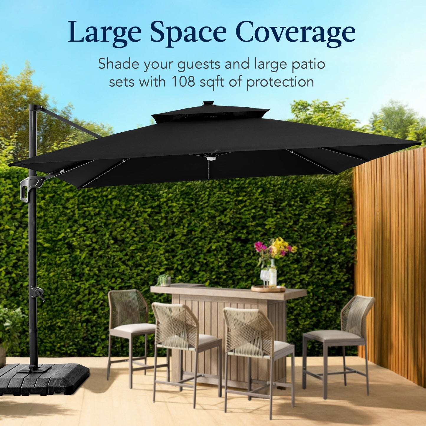 9x12ft 2-Tier Outdoor Solar LED Cantilever Patio Umbrella