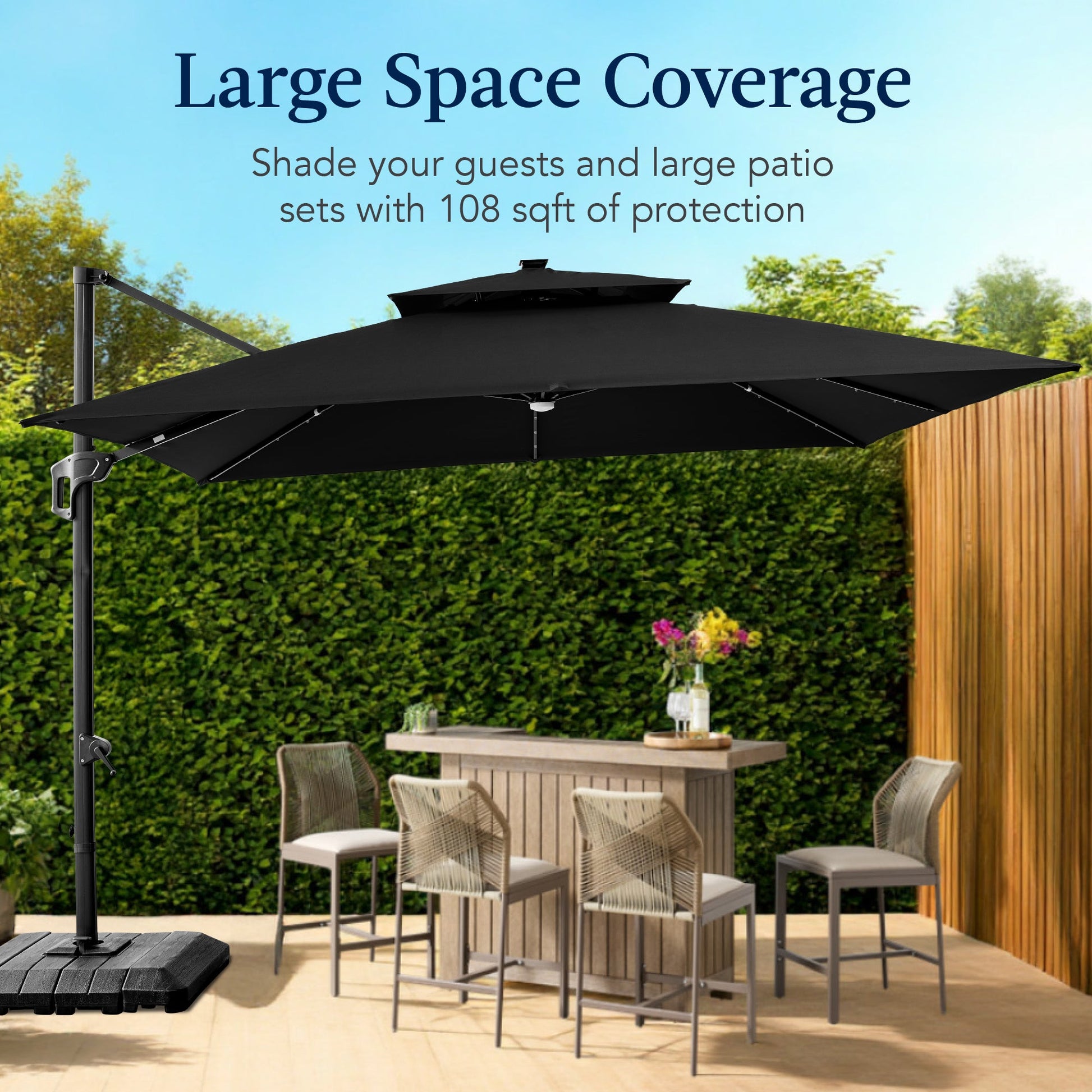 9x12ft 2-Tier Outdoor Solar LED Cantilever Patio Umbrella