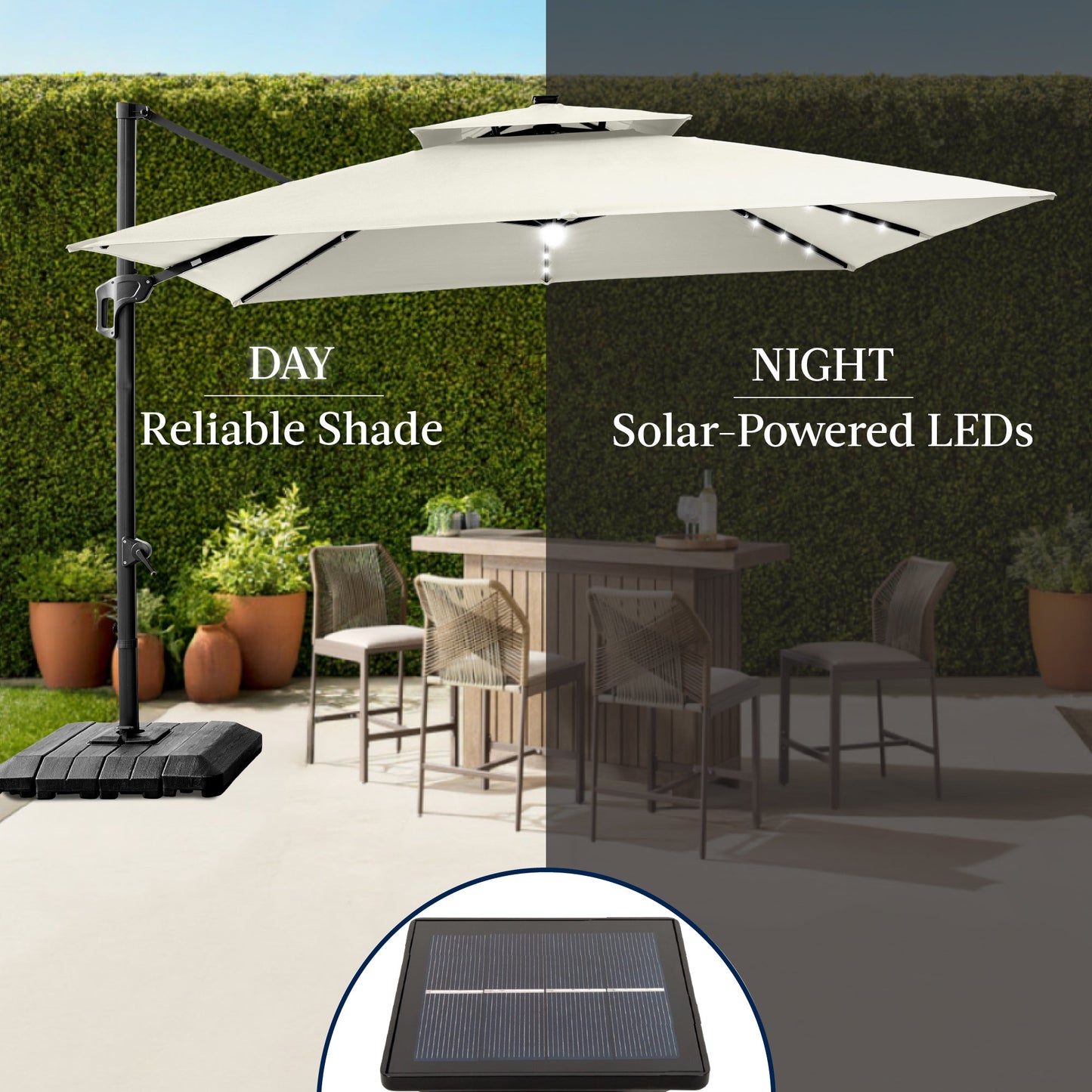 9x12ft 2-Tier Outdoor Solar LED Cantilever Patio Umbrella