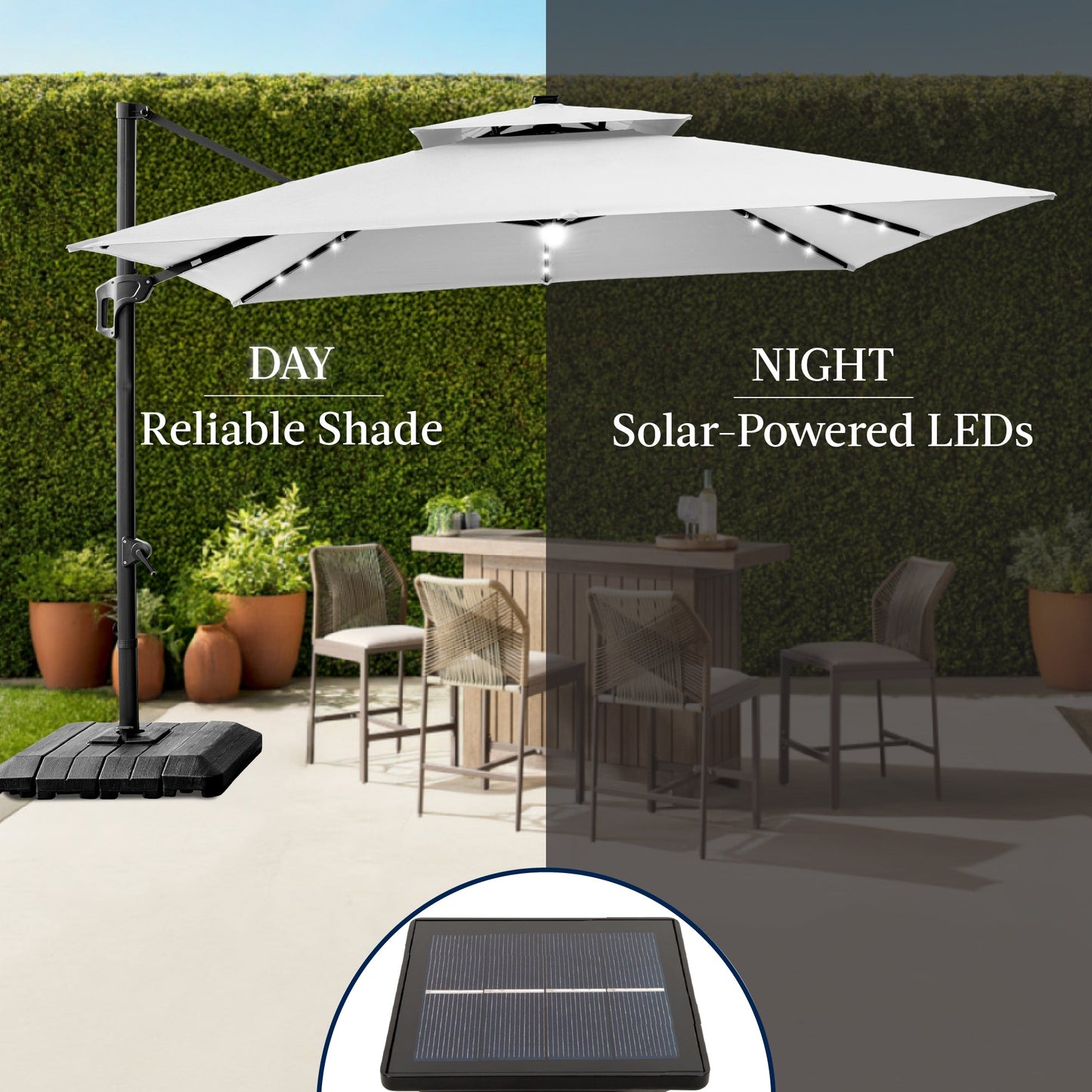 9x12ft 2-Tier Outdoor Solar LED Cantilever Patio Umbrella
