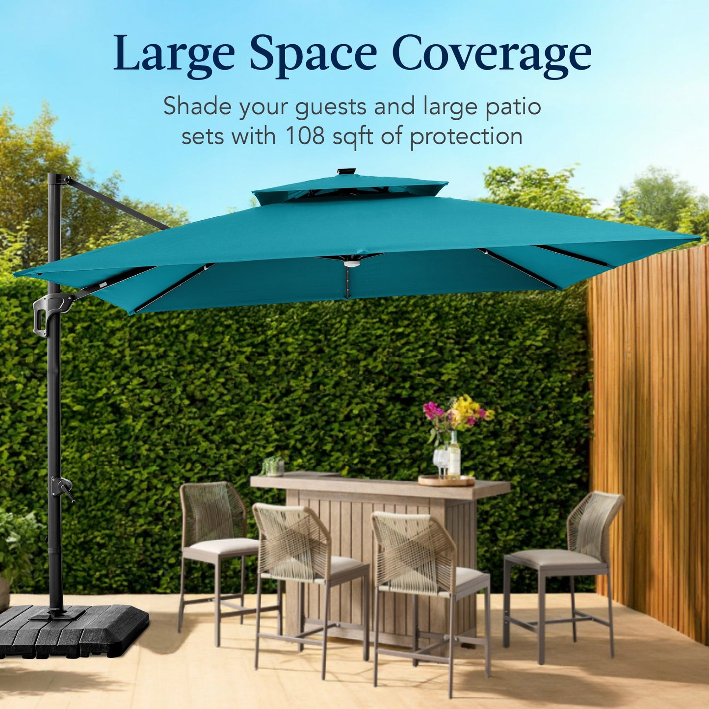 9x12ft 2-Tier Outdoor Solar LED Cantilever Patio Umbrella
