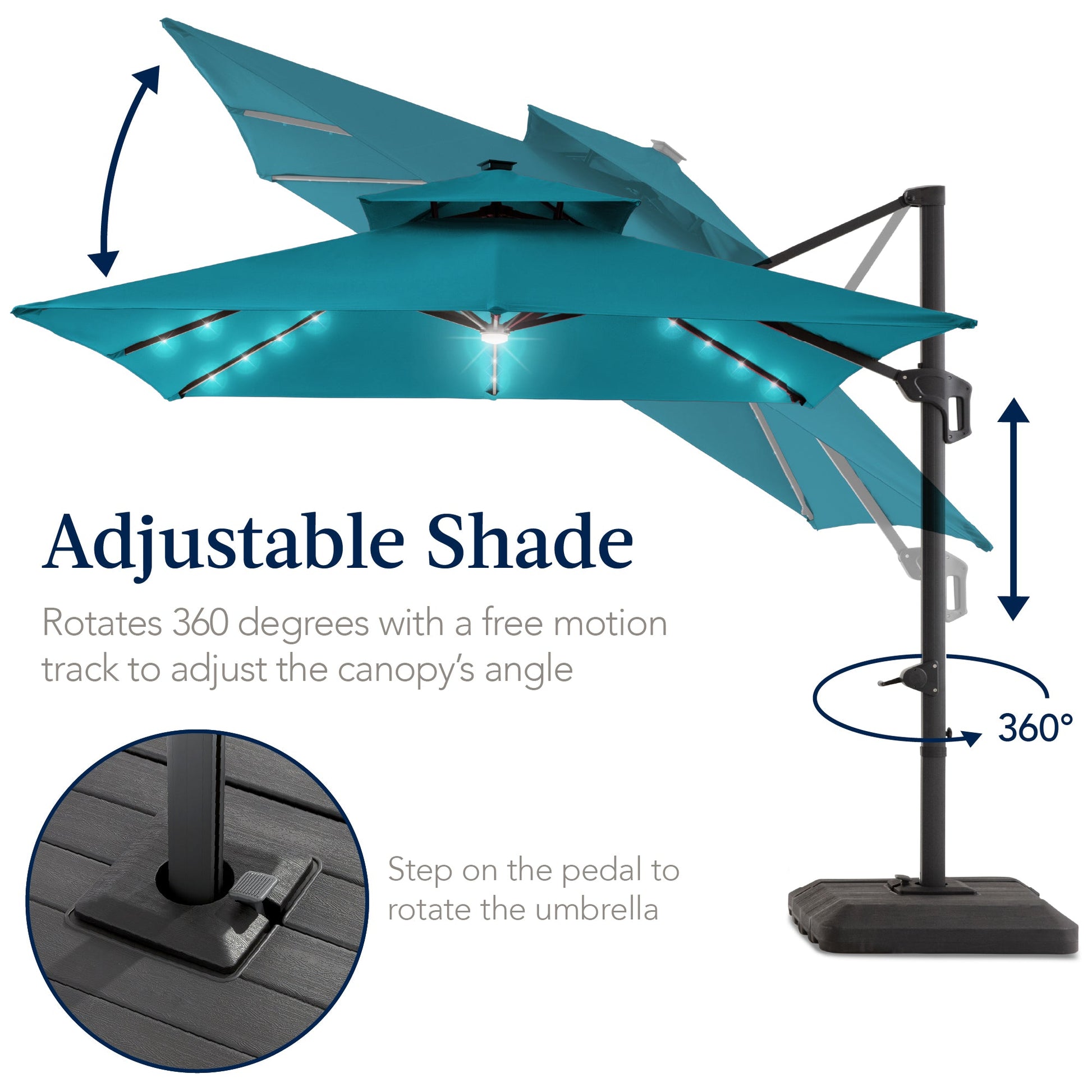 9x12ft 2-Tier Outdoor Solar LED Cantilever Patio Umbrella