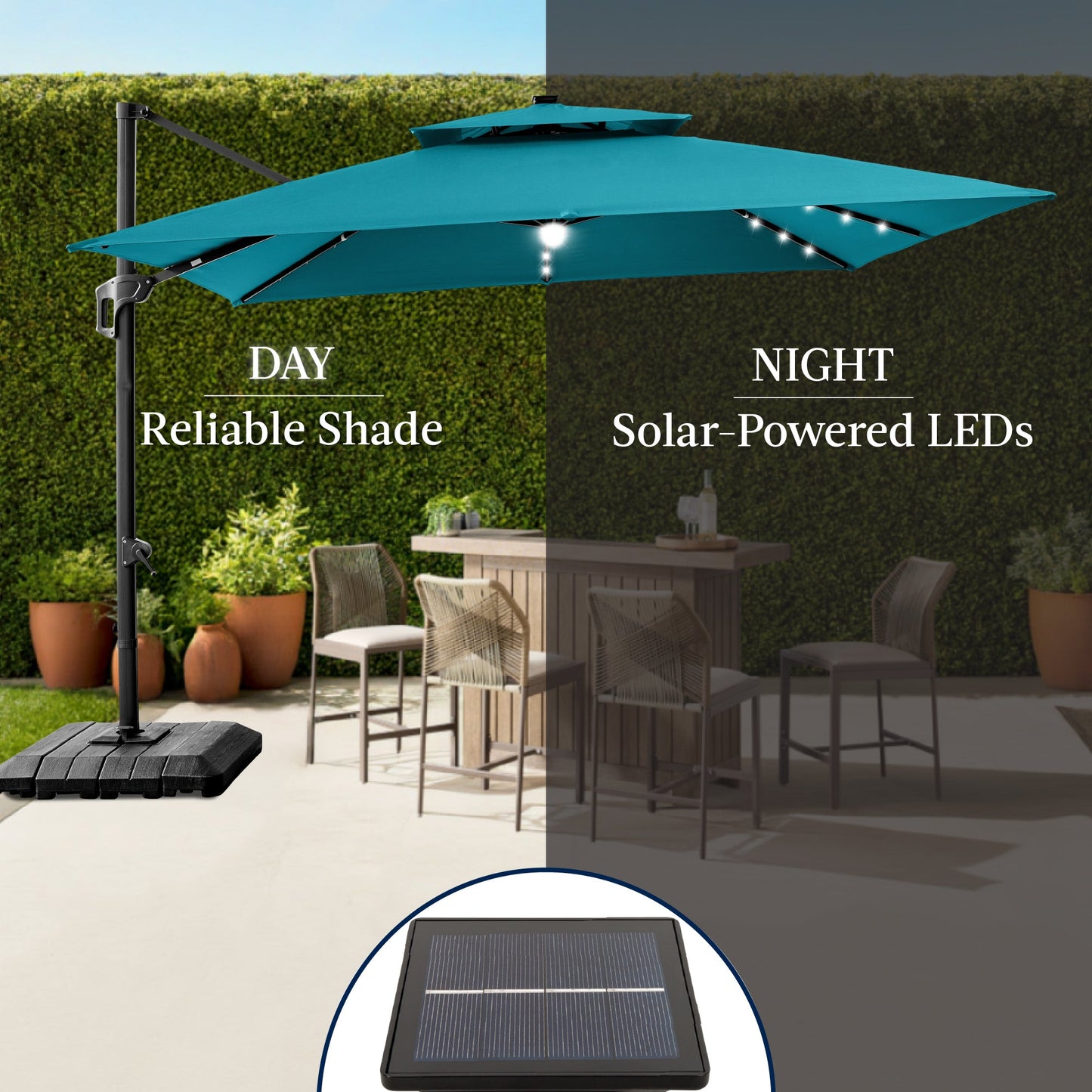 9x12ft 2-Tier Outdoor Solar LED Cantilever Patio Umbrella