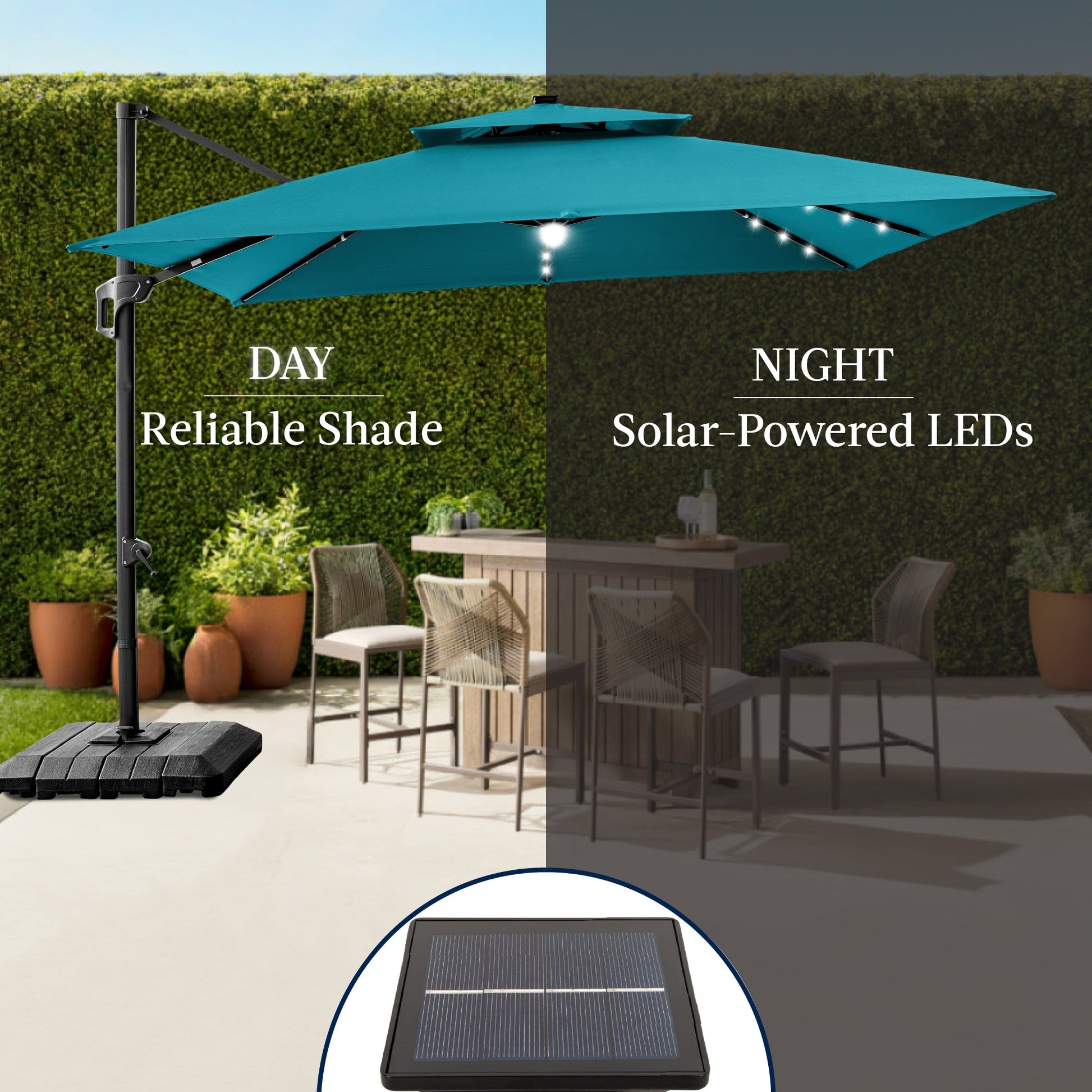 9x12ft 2-Tier Outdoor Solar LED Cantilever Patio Umbrella