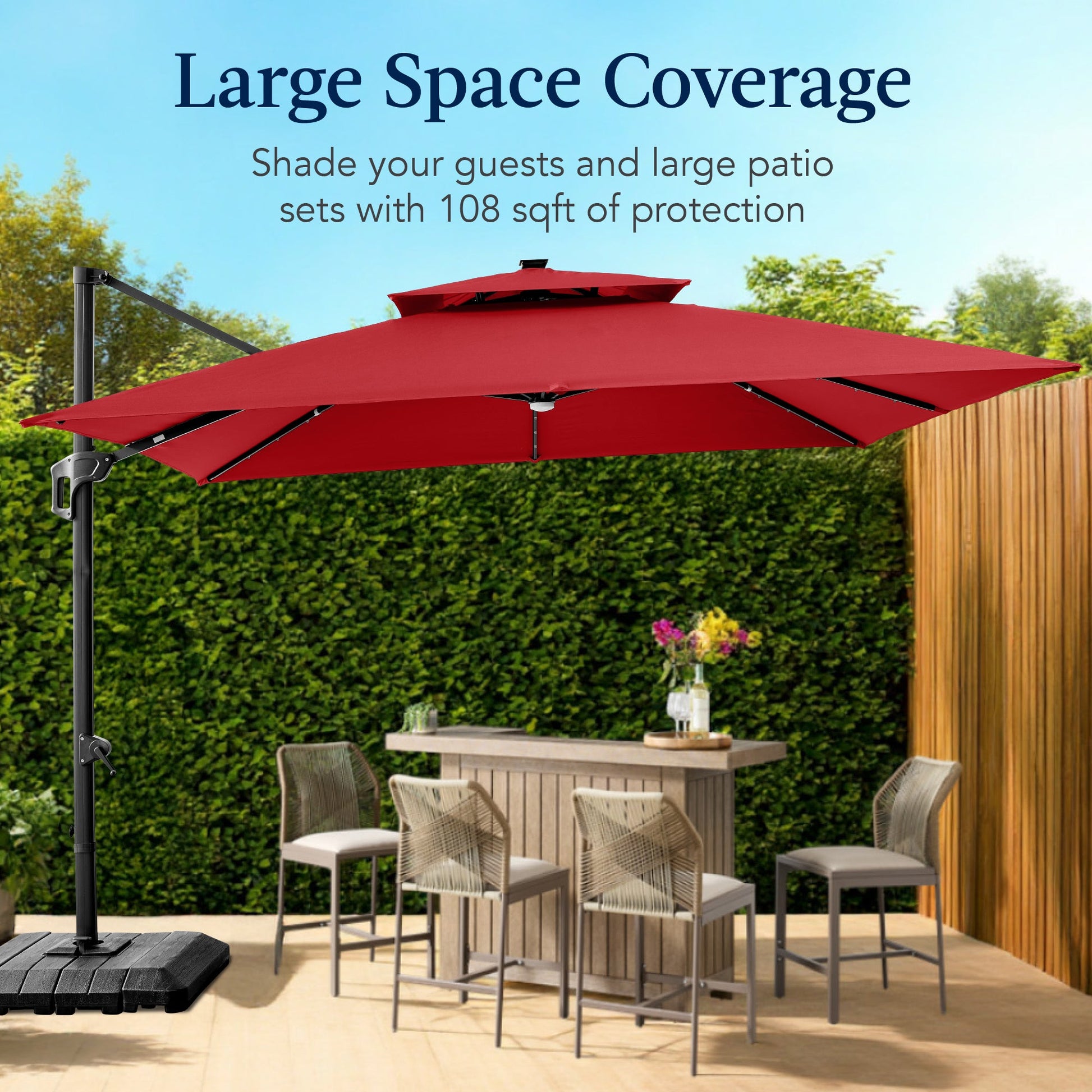 9x12ft 2-Tier Outdoor Solar LED Cantilever Patio Umbrella