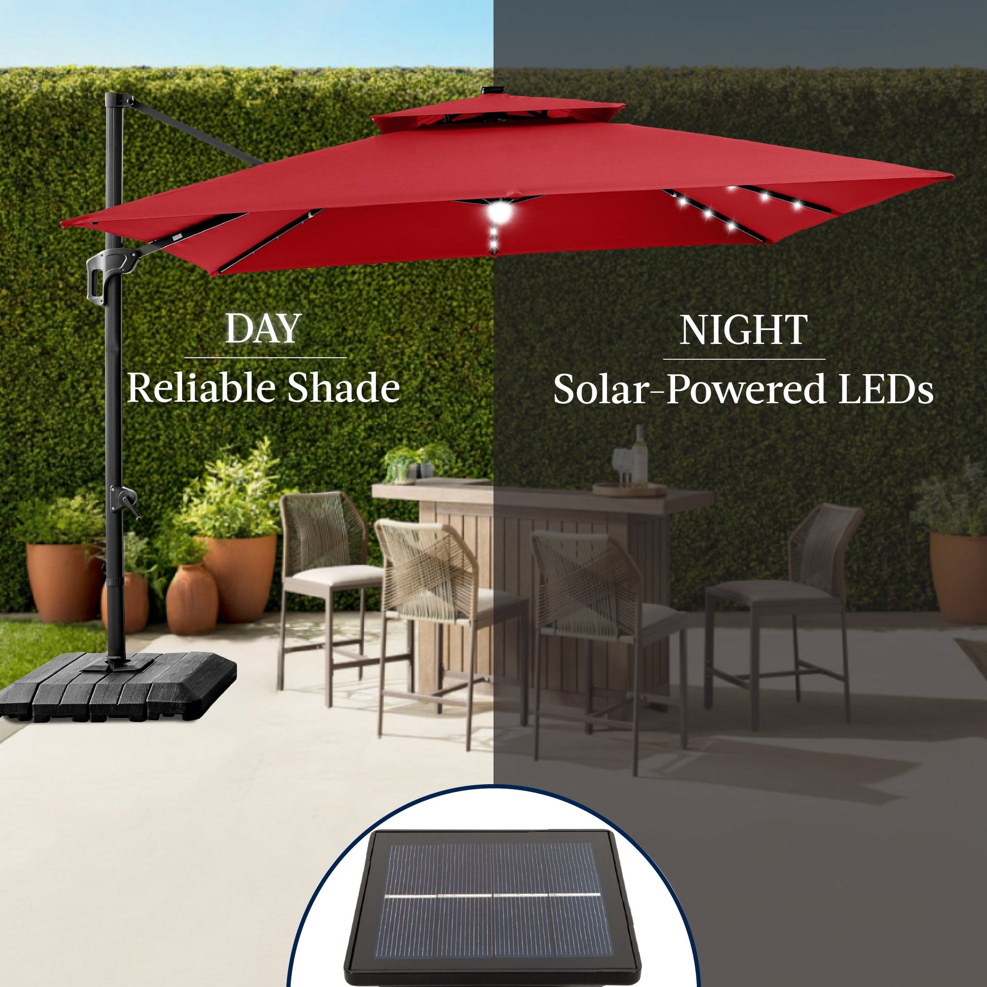 9x12ft 2-Tier Outdoor Solar LED Cantilever Patio Umbrella