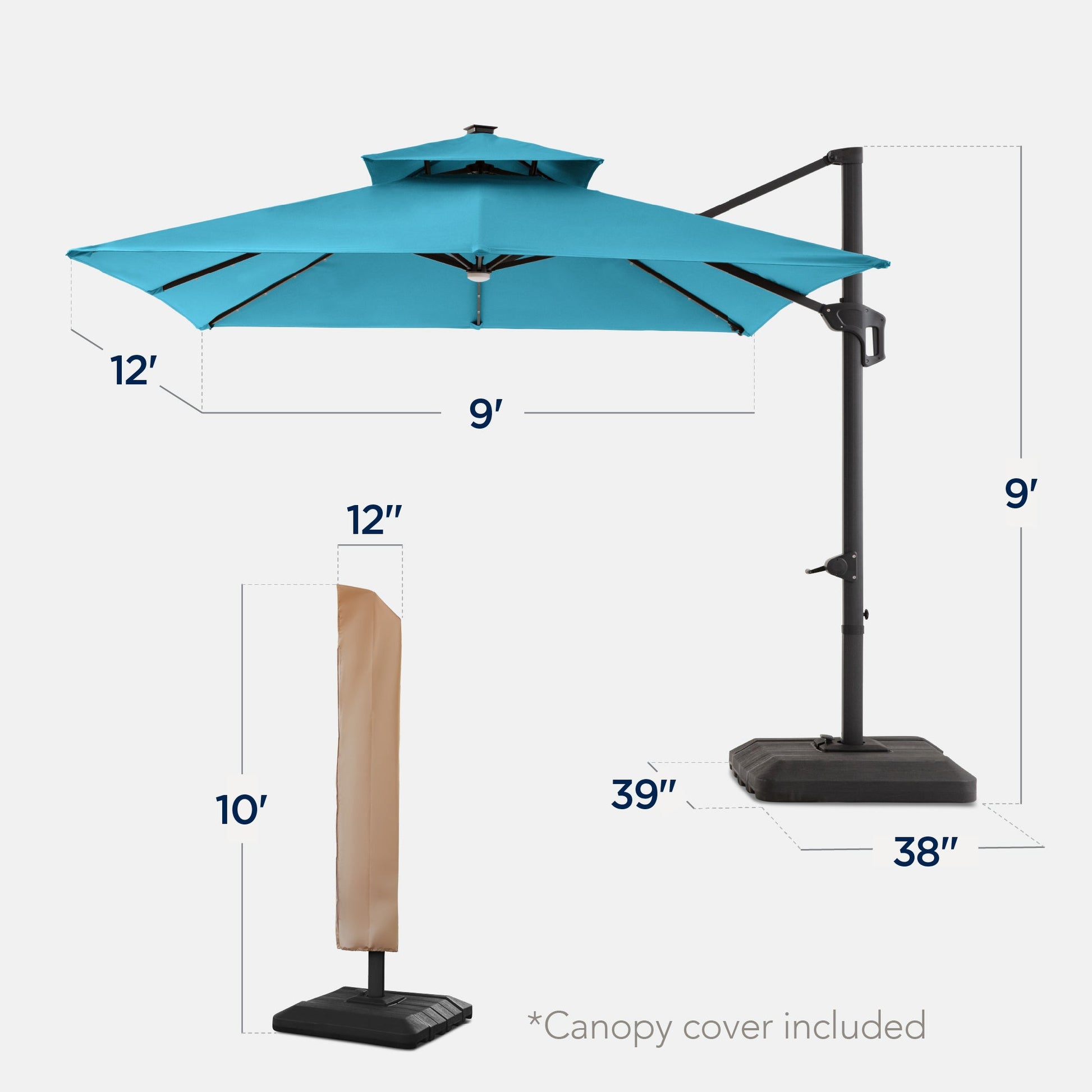 9x12ft 2-Tier Outdoor Solar LED Cantilever Patio Umbrella