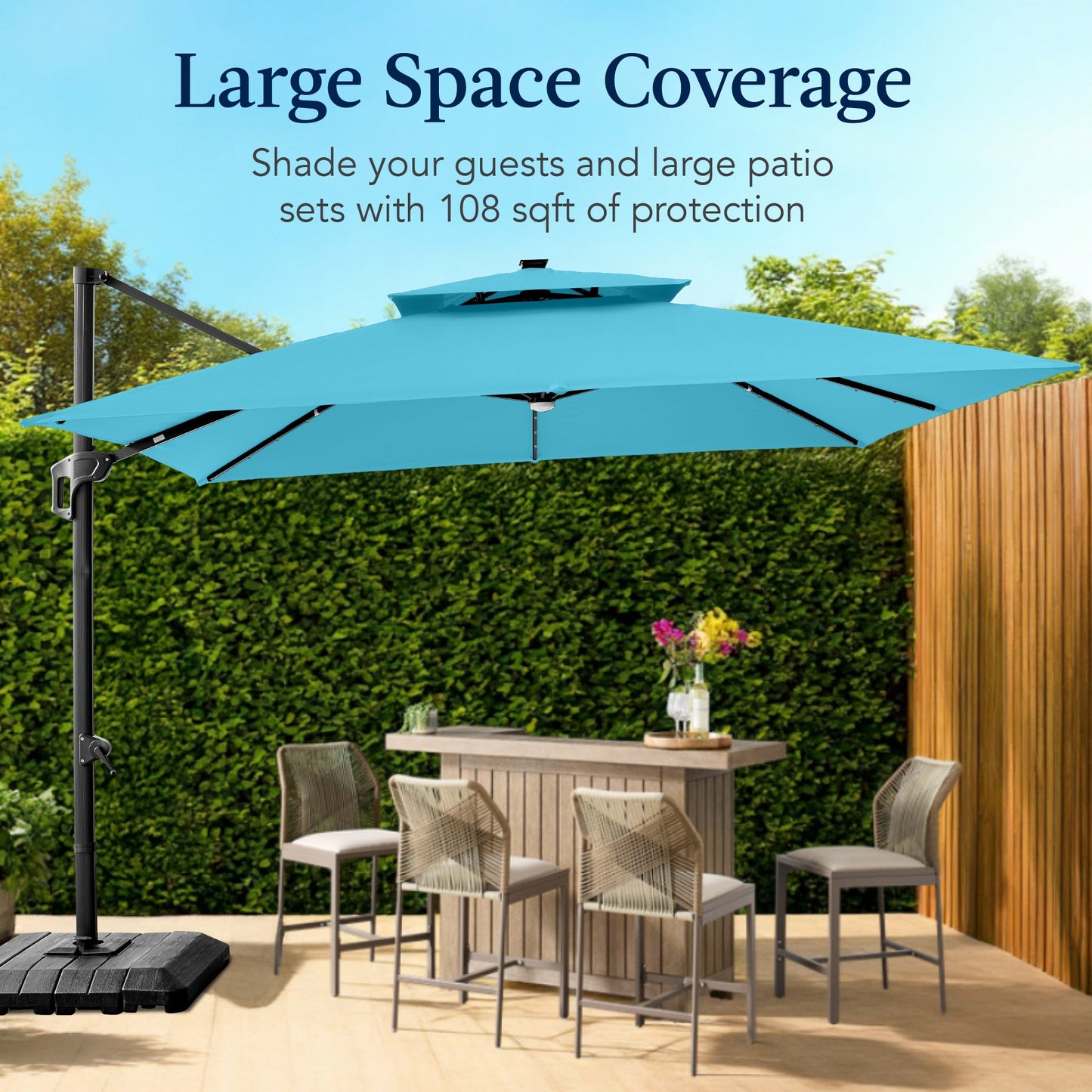 9x12ft 2-Tier Outdoor Solar LED Cantilever Patio Umbrella