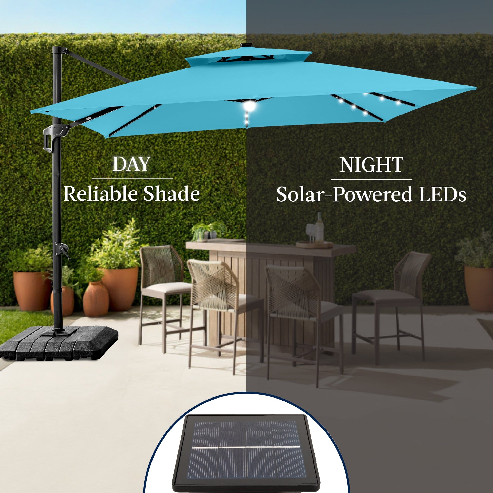 9x12ft 2-Tier Outdoor Solar LED Cantilever Patio Umbrella