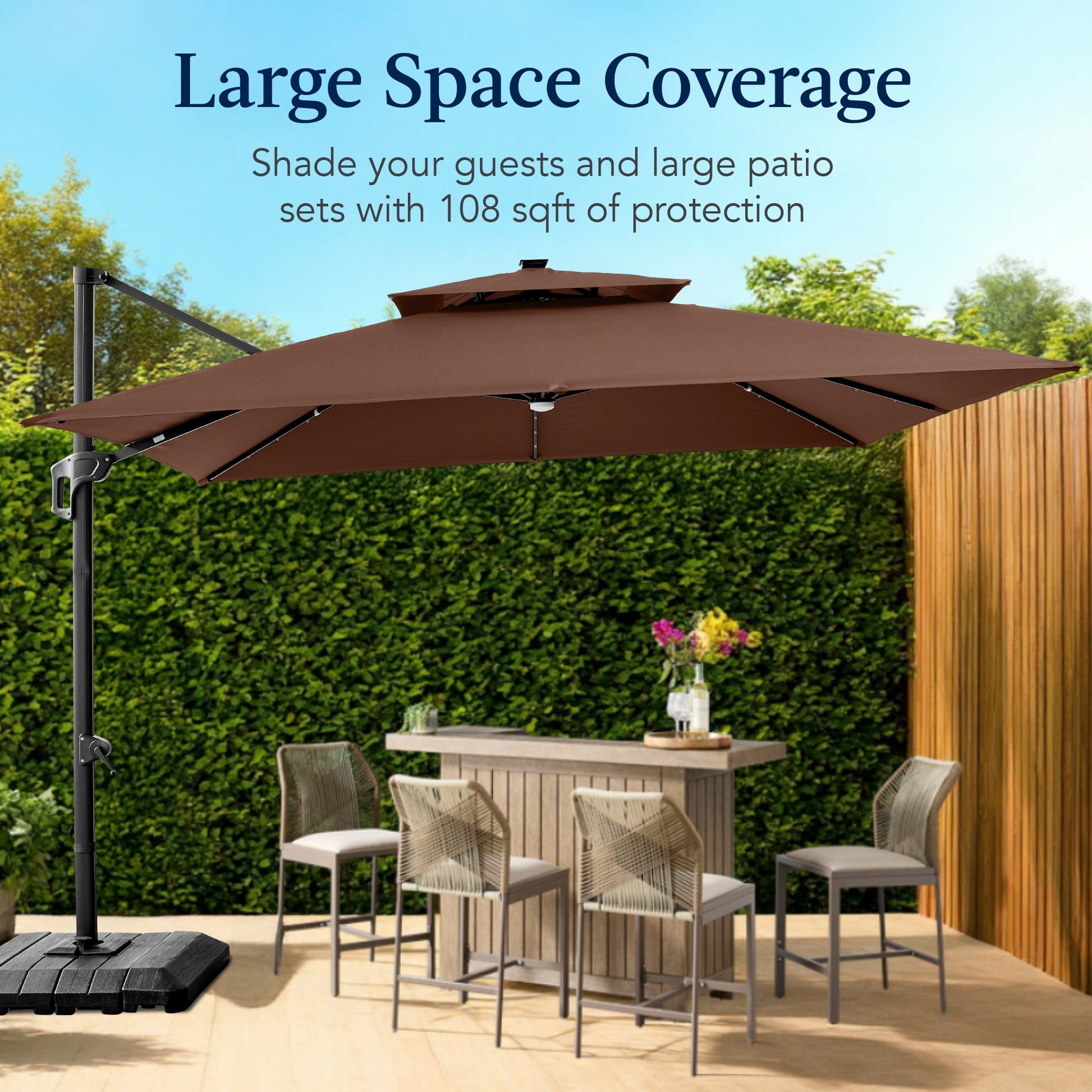 9x12ft 2-Tier Outdoor Solar LED Cantilever Patio Umbrella