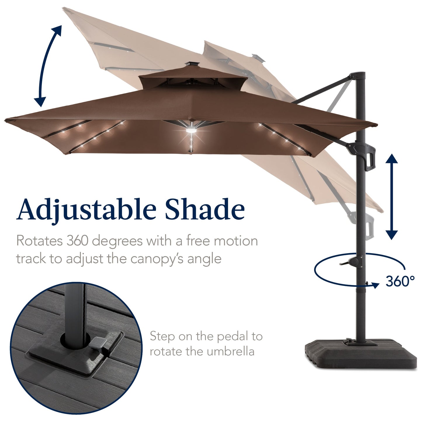 9x12ft 2-Tier Outdoor Solar LED Cantilever Patio Umbrella