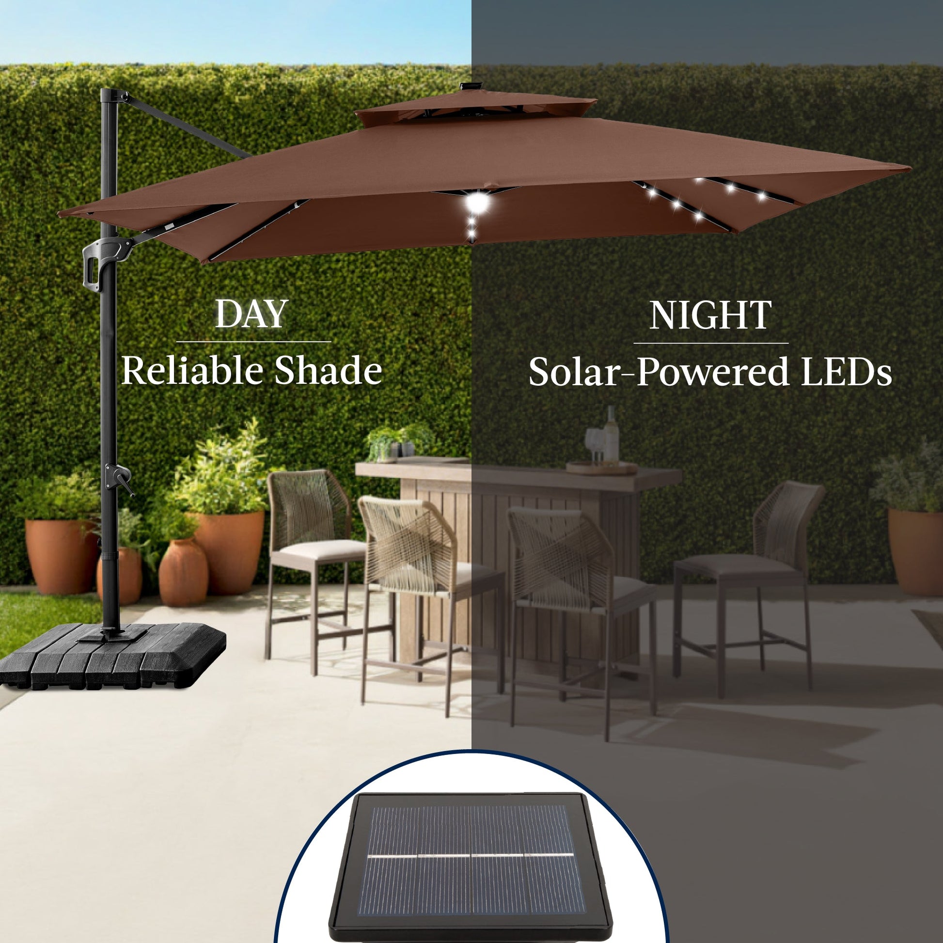 9x12ft 2-Tier Outdoor Solar LED Cantilever Patio Umbrella