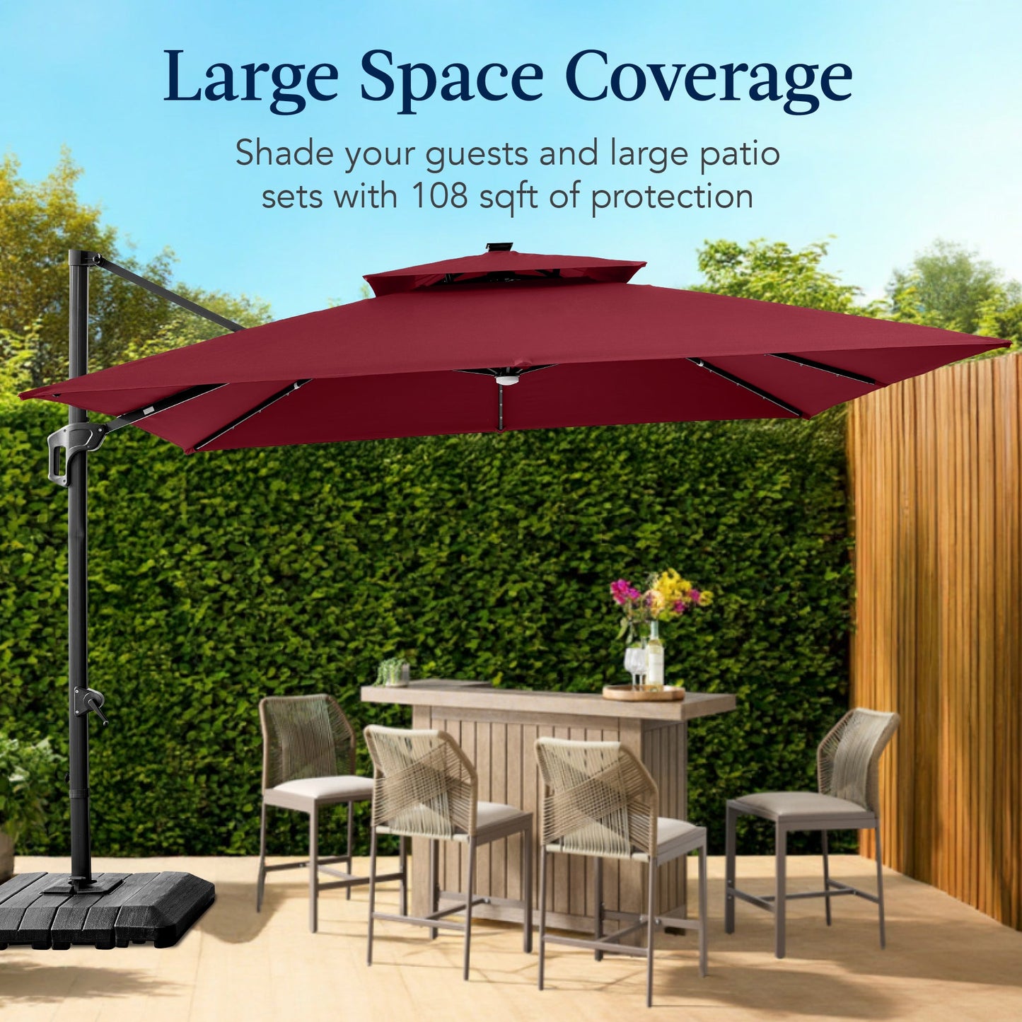 9x12ft 2-Tier Outdoor Solar LED Cantilever Patio Umbrella