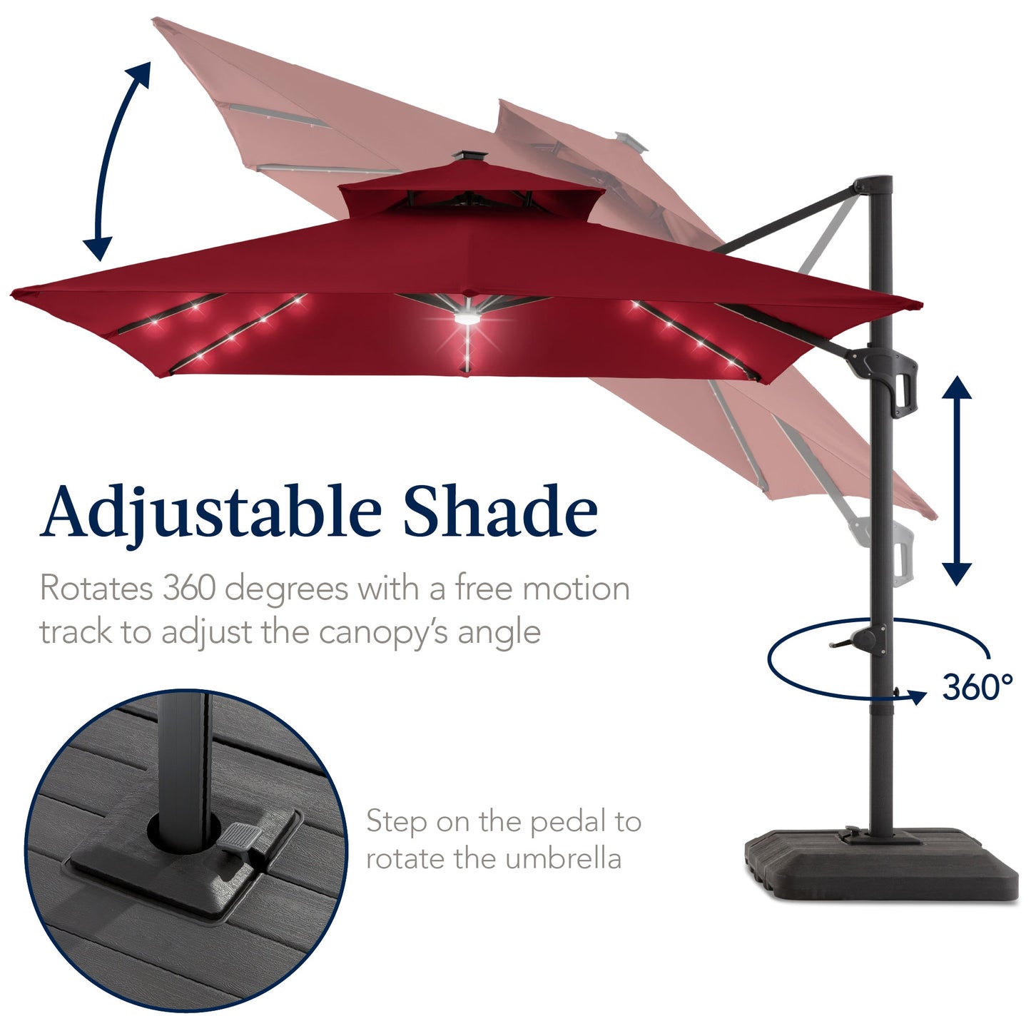 9x12ft 2-Tier Outdoor Solar LED Cantilever Patio Umbrella