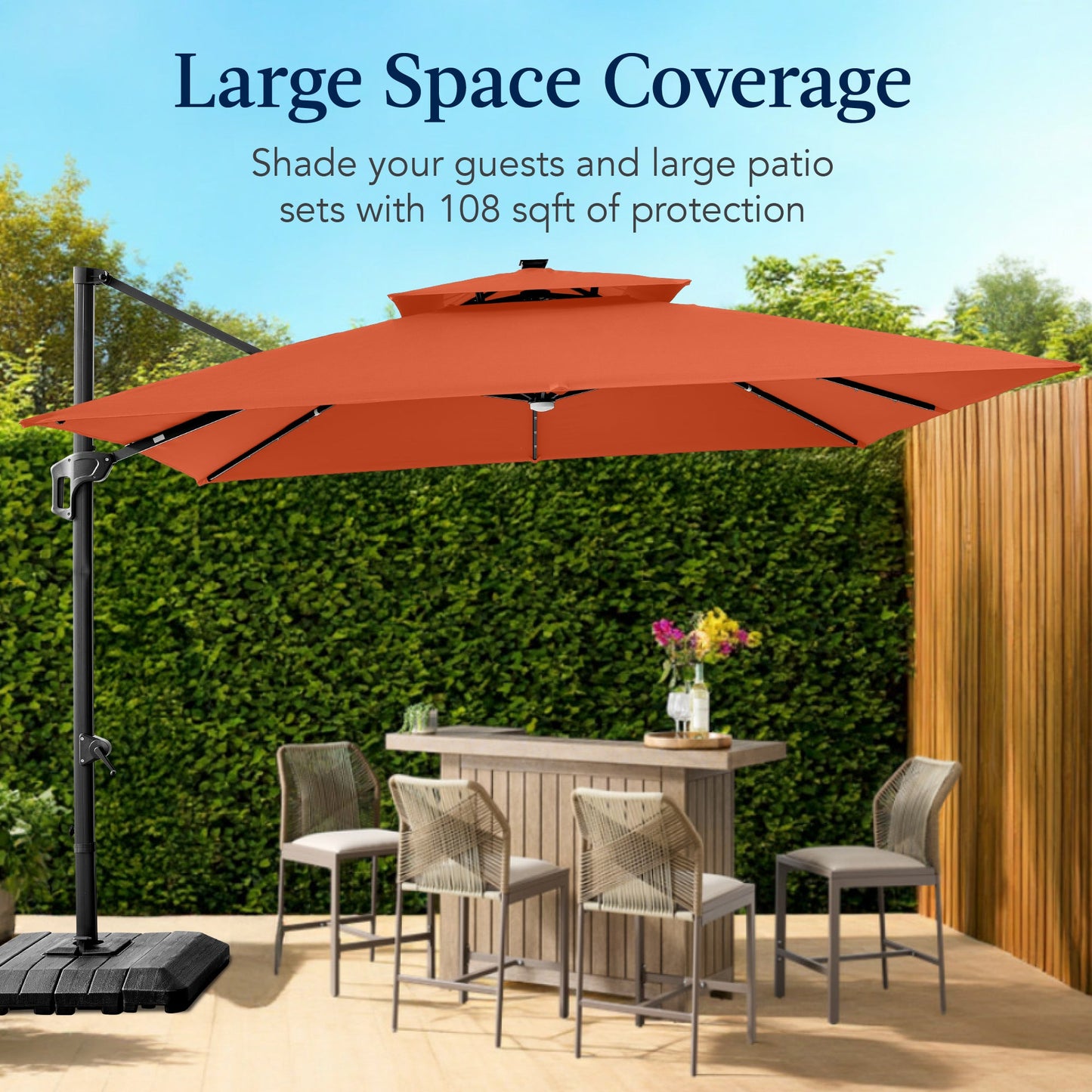 9x12ft 2-Tier Outdoor Solar LED Cantilever Patio Umbrella