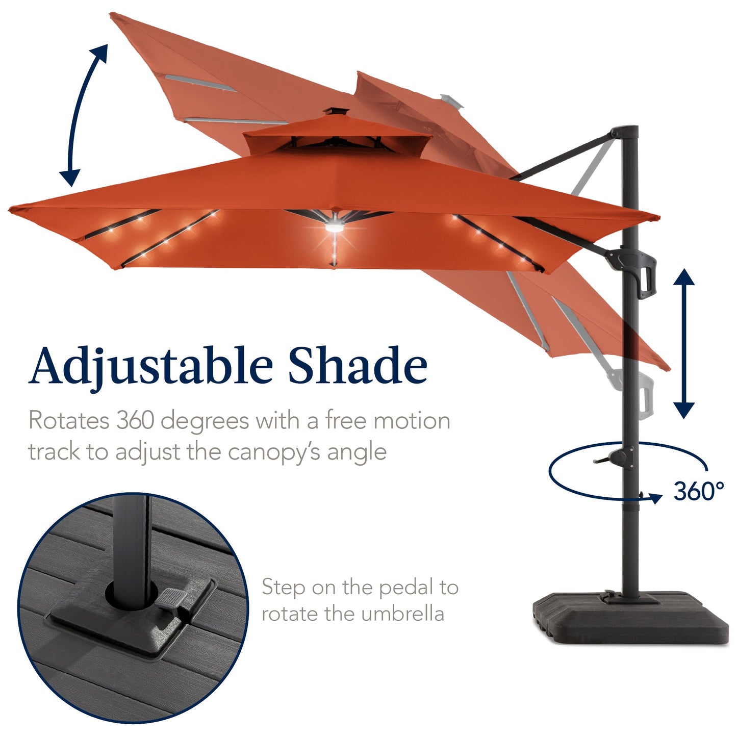 9x12ft 2-Tier Outdoor Solar LED Cantilever Patio Umbrella