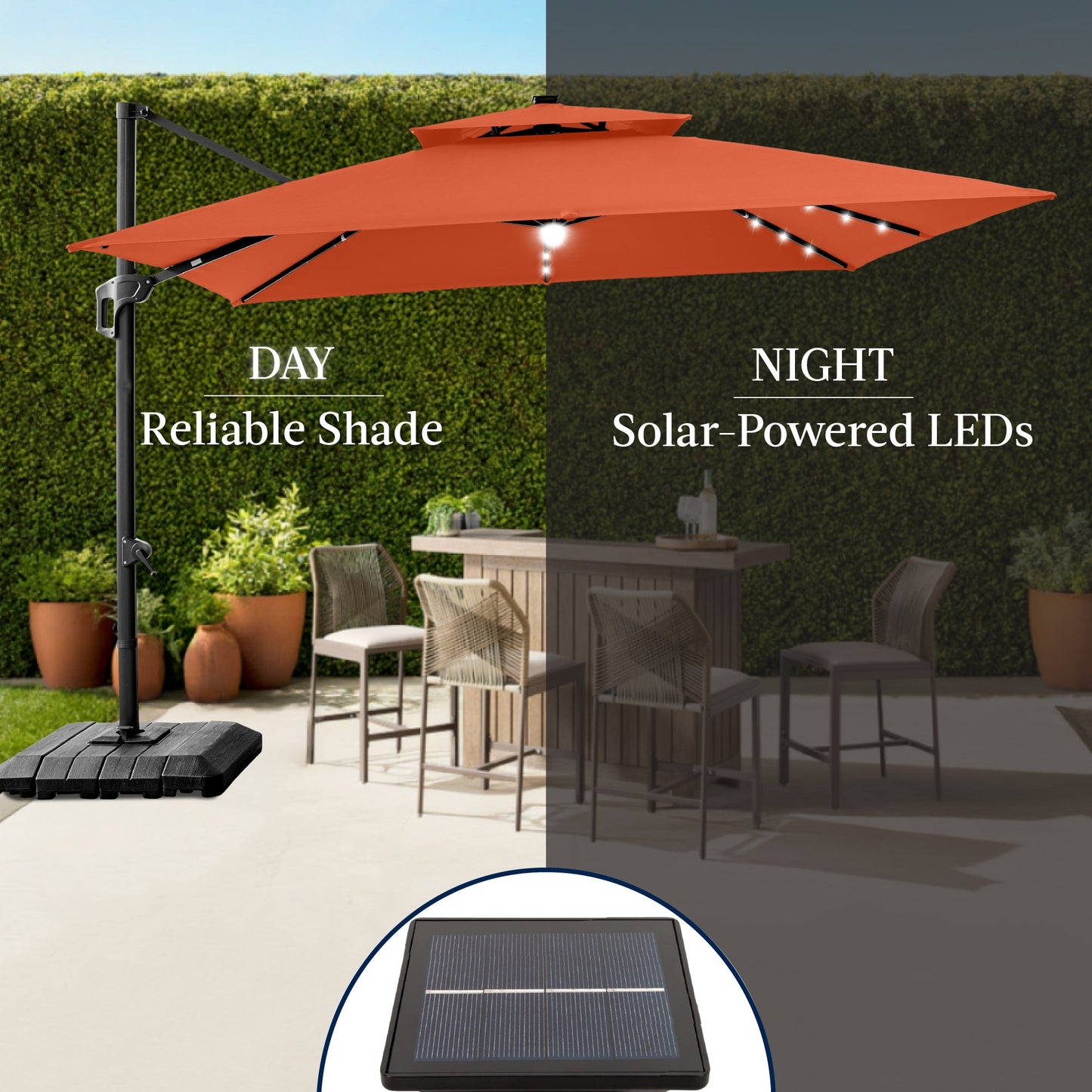 9x12ft 2-Tier Outdoor Solar LED Cantilever Patio Umbrella