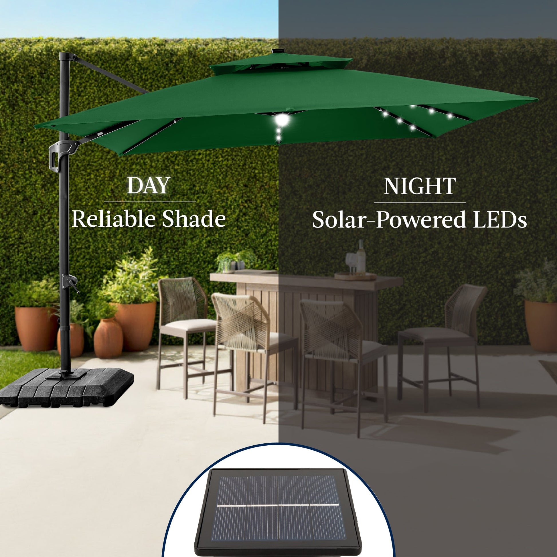 9x12ft 2-Tier Outdoor Solar LED Cantilever Patio Umbrella