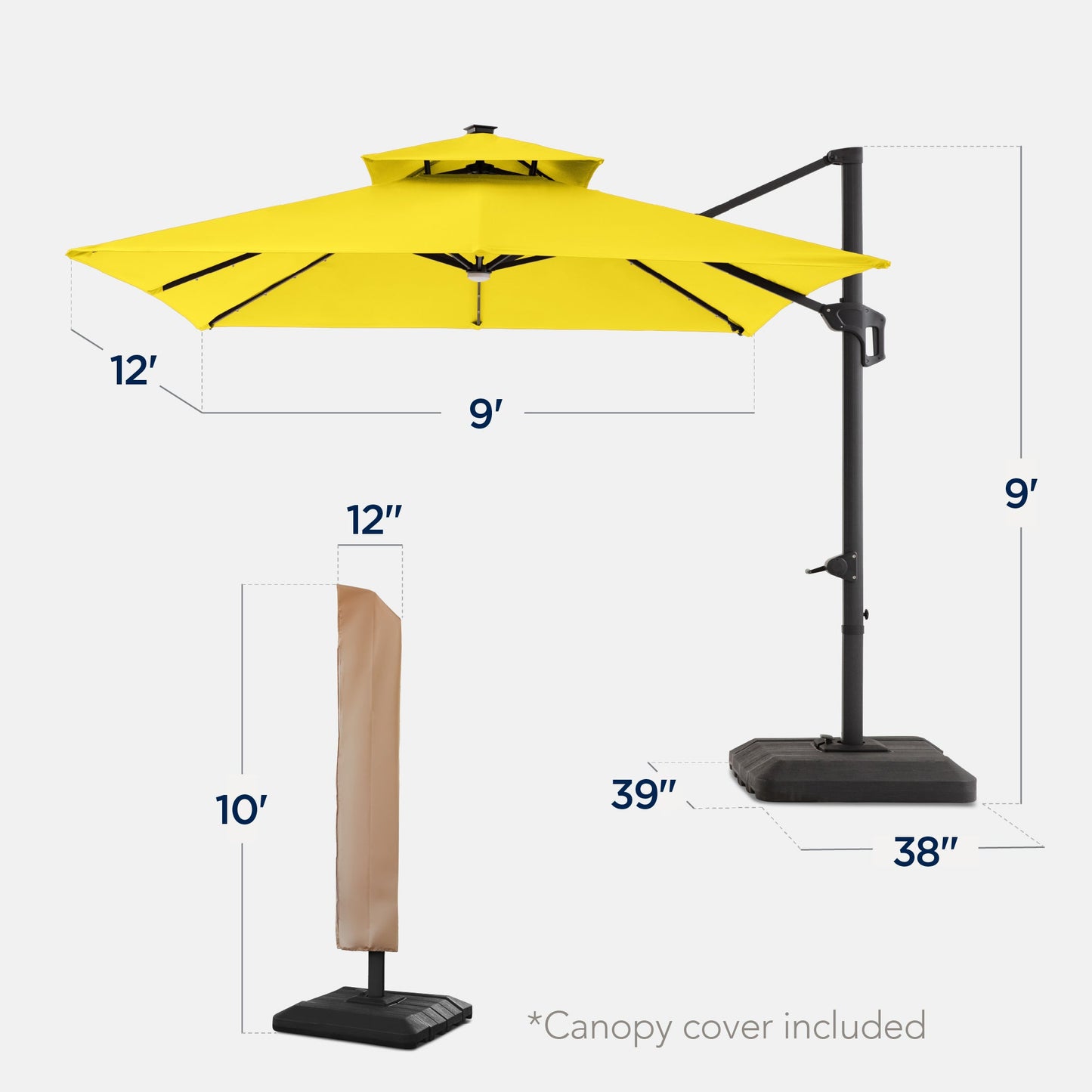 9x12ft 2-Tier Outdoor Solar LED Cantilever Patio Umbrella