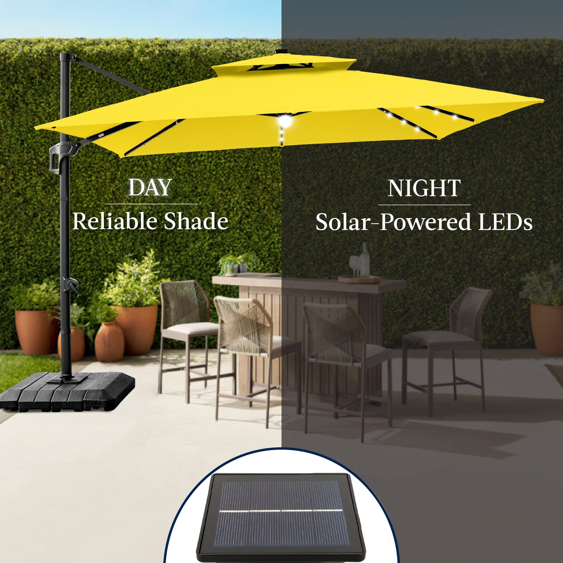 9x12ft 2-Tier Outdoor Solar LED Cantilever Patio Umbrella
