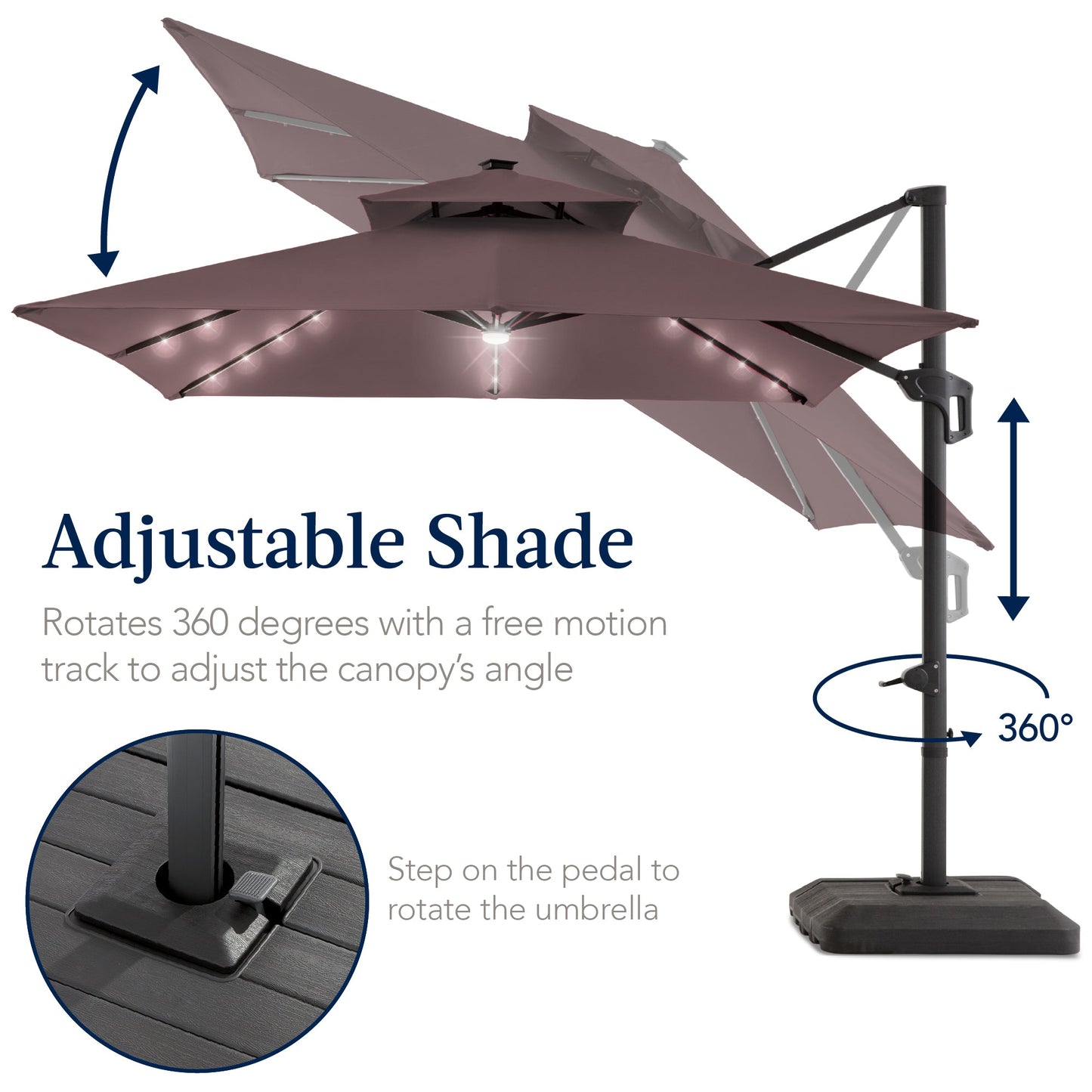 9x12ft 2-Tier Outdoor Solar LED Cantilever Patio Umbrella
