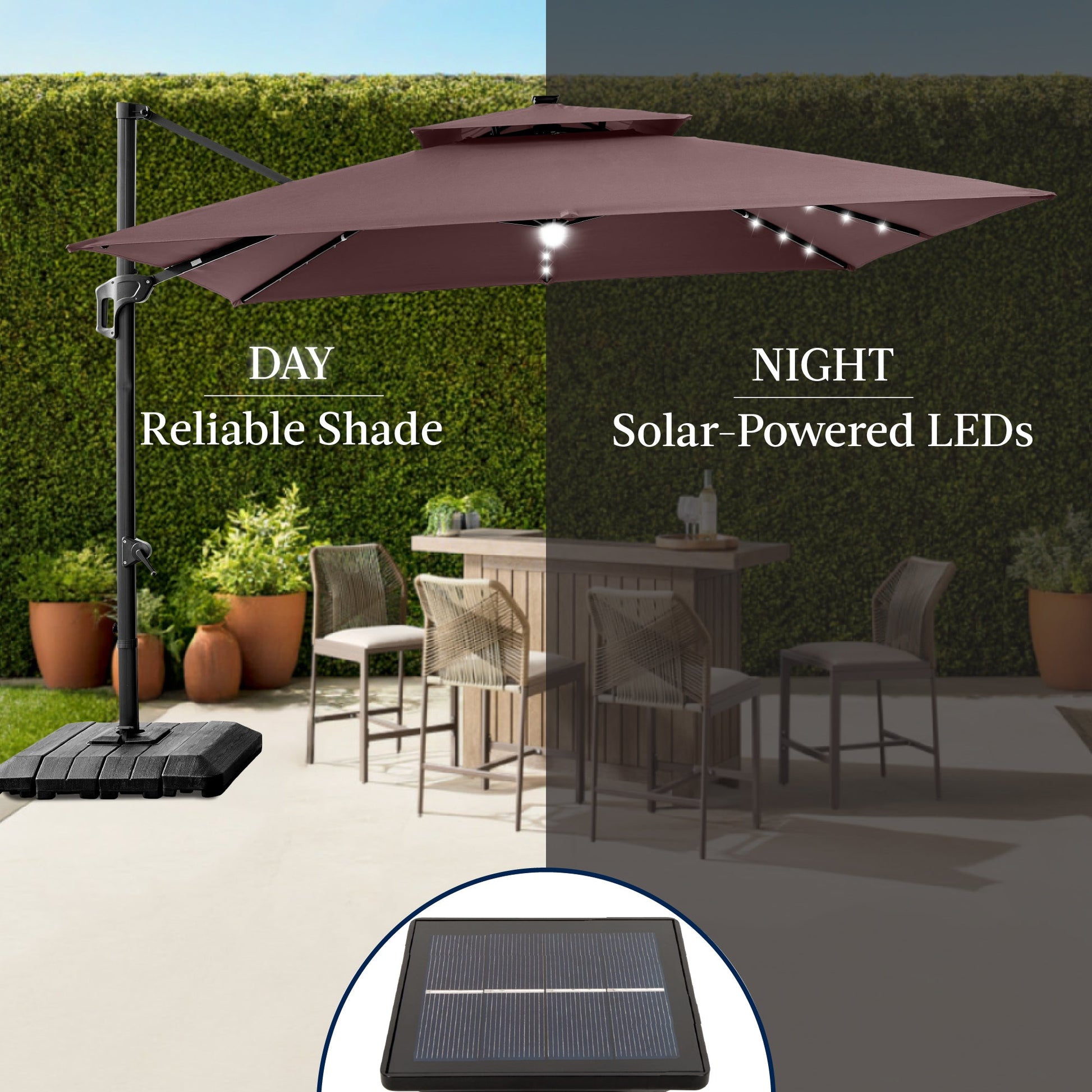 9x12ft 2-Tier Outdoor Solar LED Cantilever Patio Umbrella