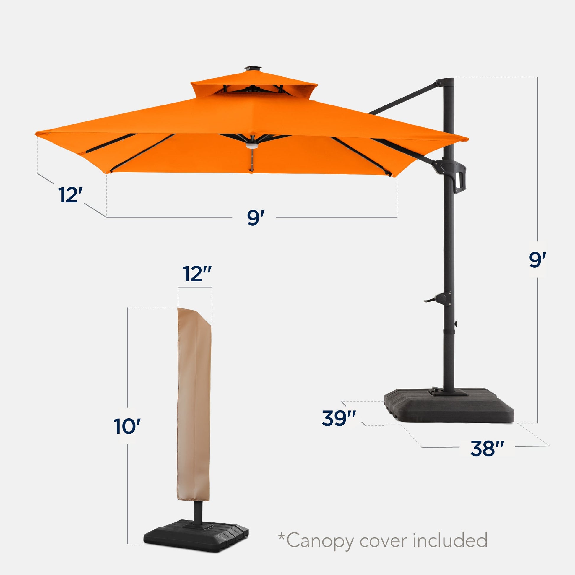 9x12ft 2-Tier Outdoor Solar LED Cantilever Patio Umbrella