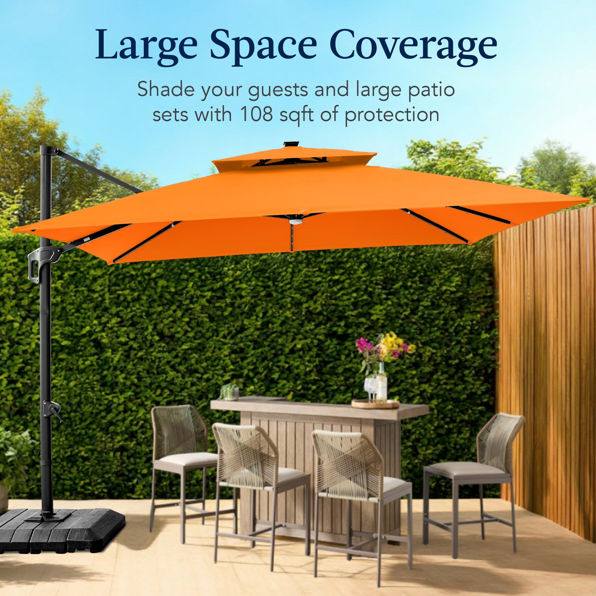 9x12ft 2-Tier Outdoor Solar LED Cantilever Patio Umbrella