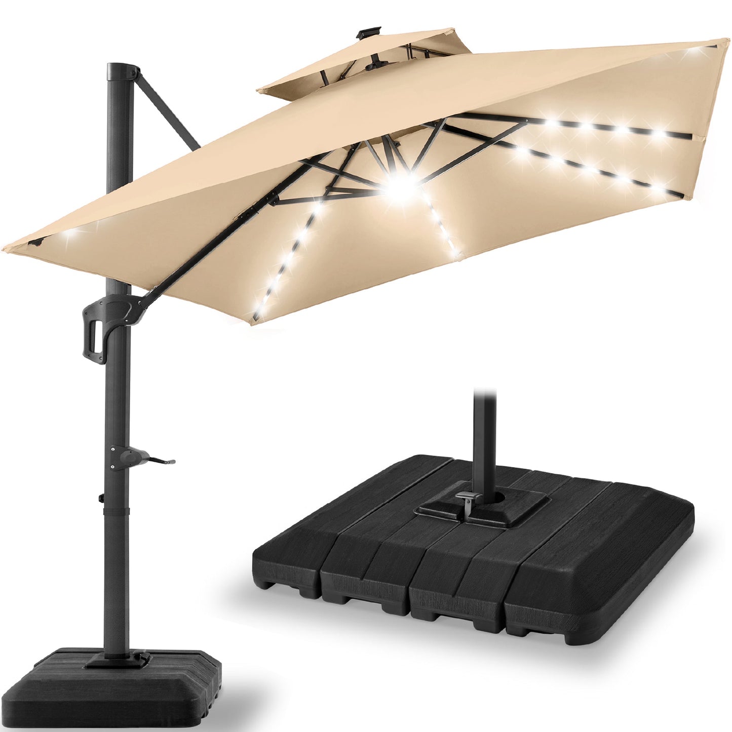 9x12ft 2-Tier Outdoor Solar LED Cantilever Patio Umbrella