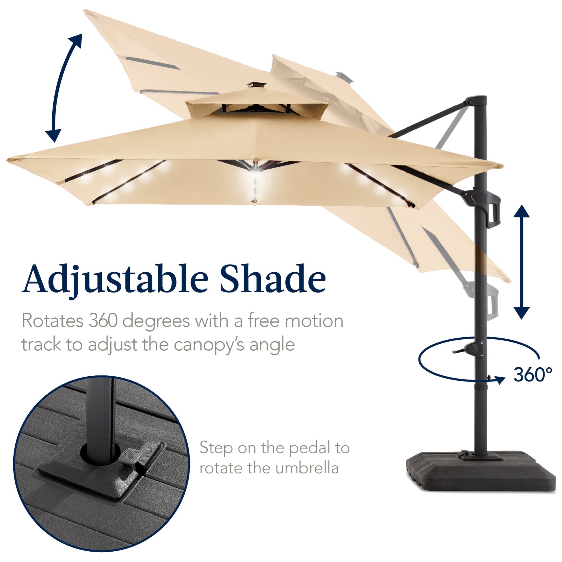 9x12ft 2-Tier Outdoor Solar LED Cantilever Patio Umbrella