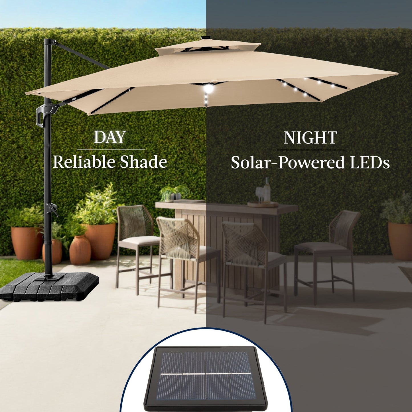 9x12ft 2-Tier Outdoor Solar LED Cantilever Patio Umbrella