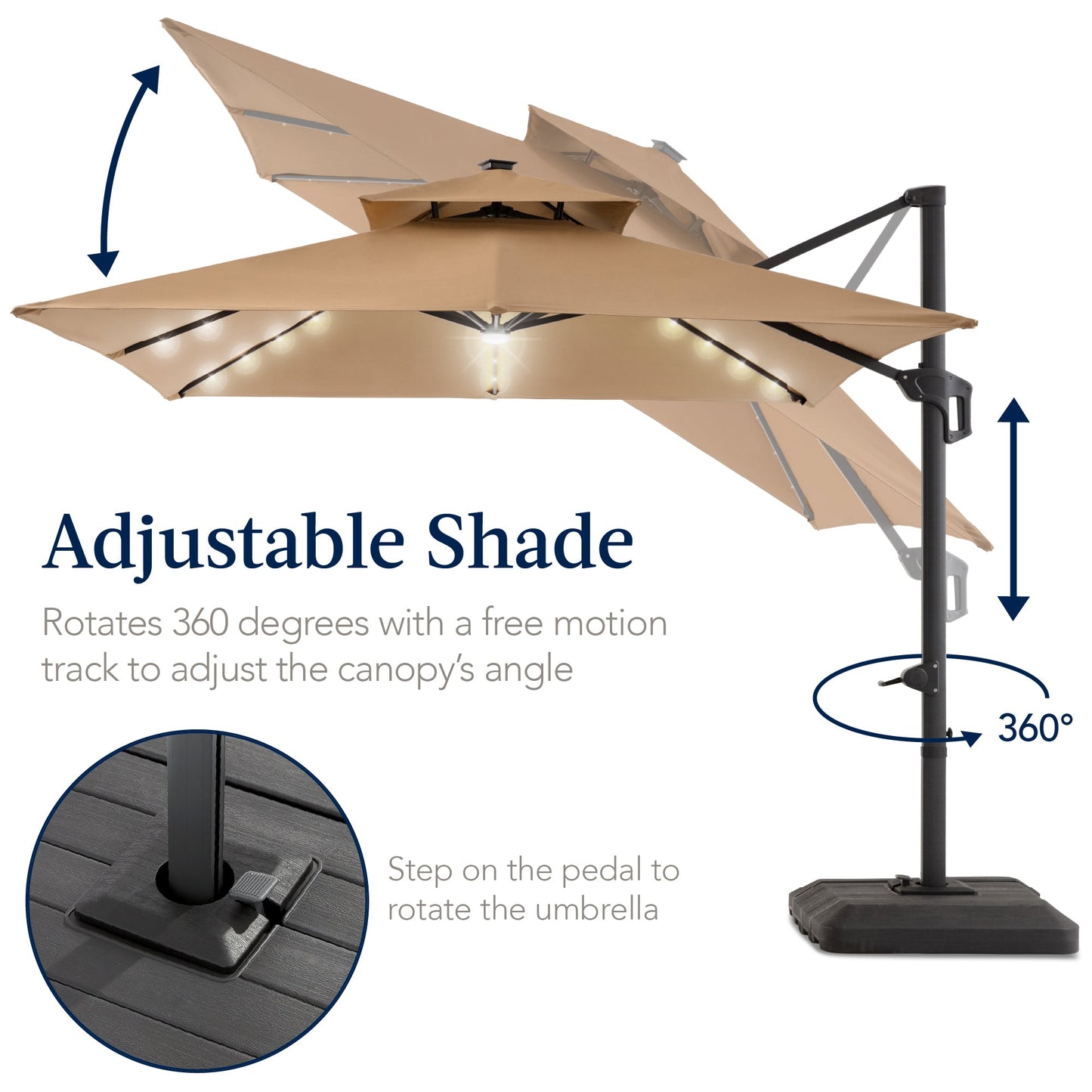 12x12ft 2-Tier Outdoor Solar LED Cantilever Patio Umbrella
