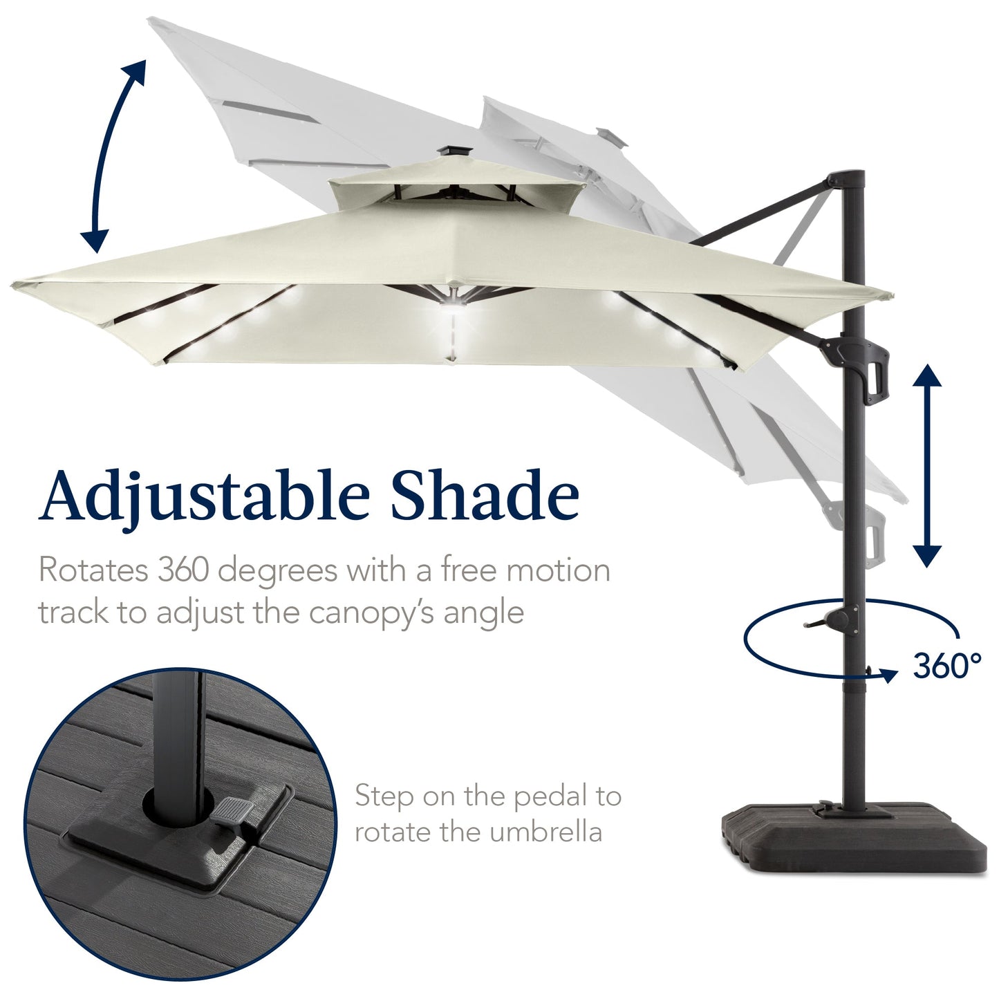 12x12ft 2-Tier Outdoor Solar LED Cantilever Patio Umbrella