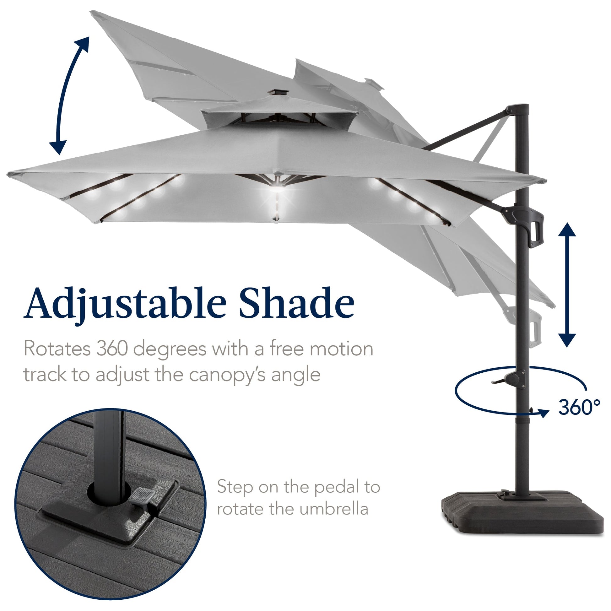 12x12ft 2-Tier Outdoor Solar LED Cantilever Patio Umbrella