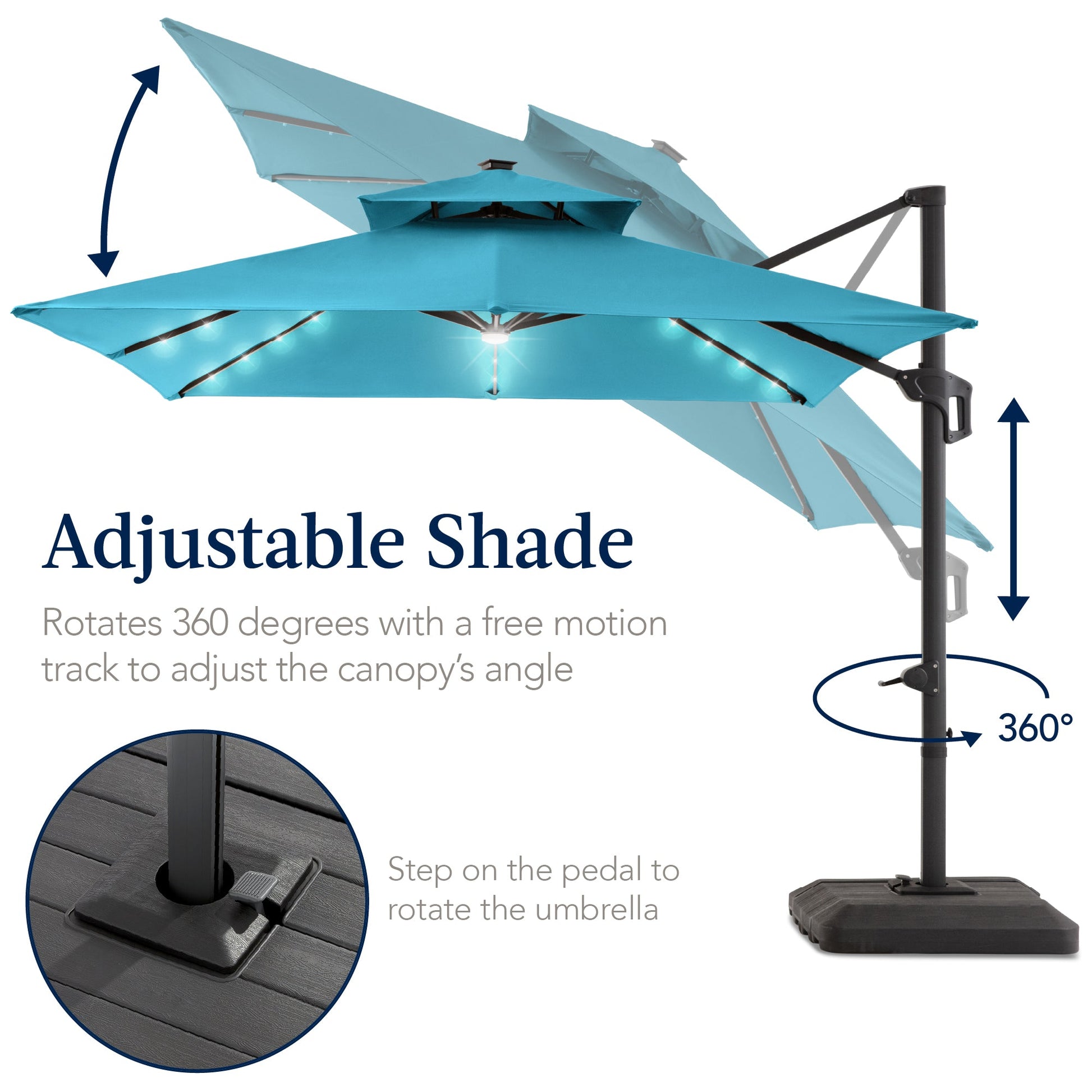 12x12ft 2-Tier Outdoor Solar LED Cantilever Patio Umbrella