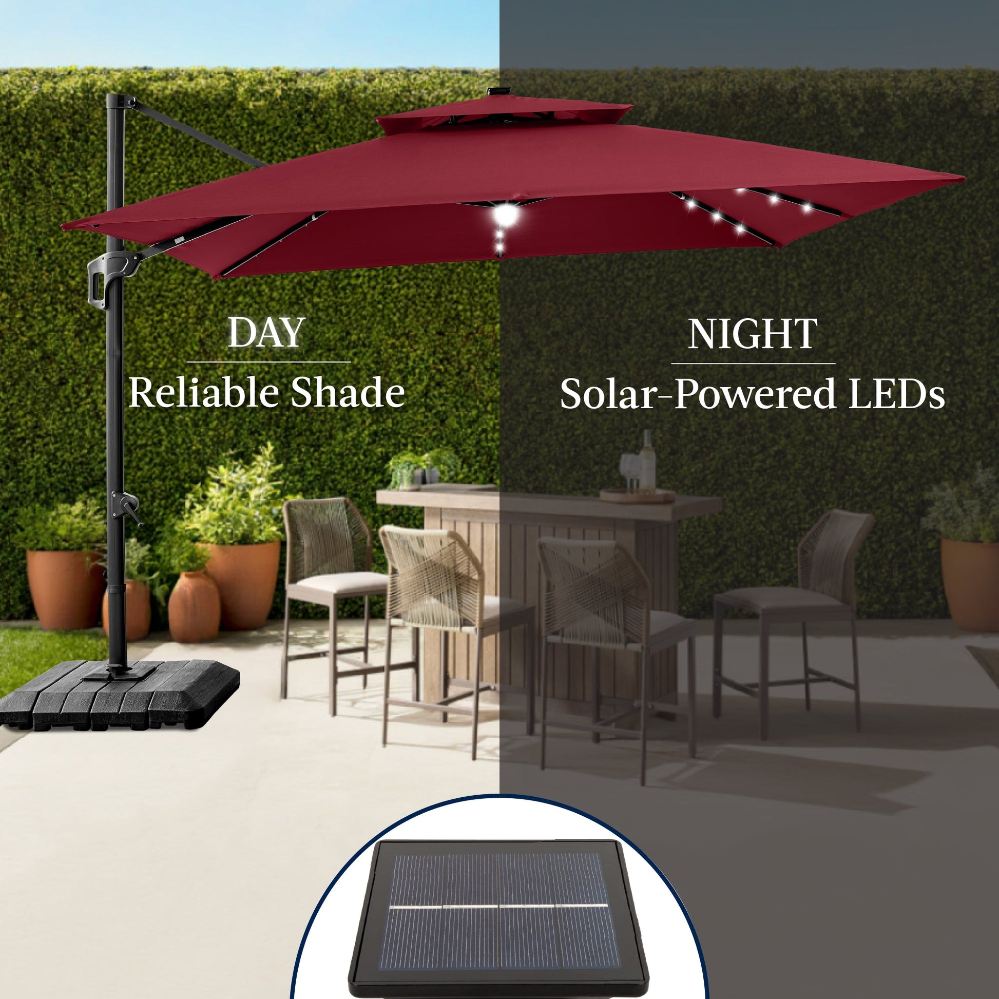 12x12ft 2-Tier Outdoor Solar LED Cantilever Patio Umbrella