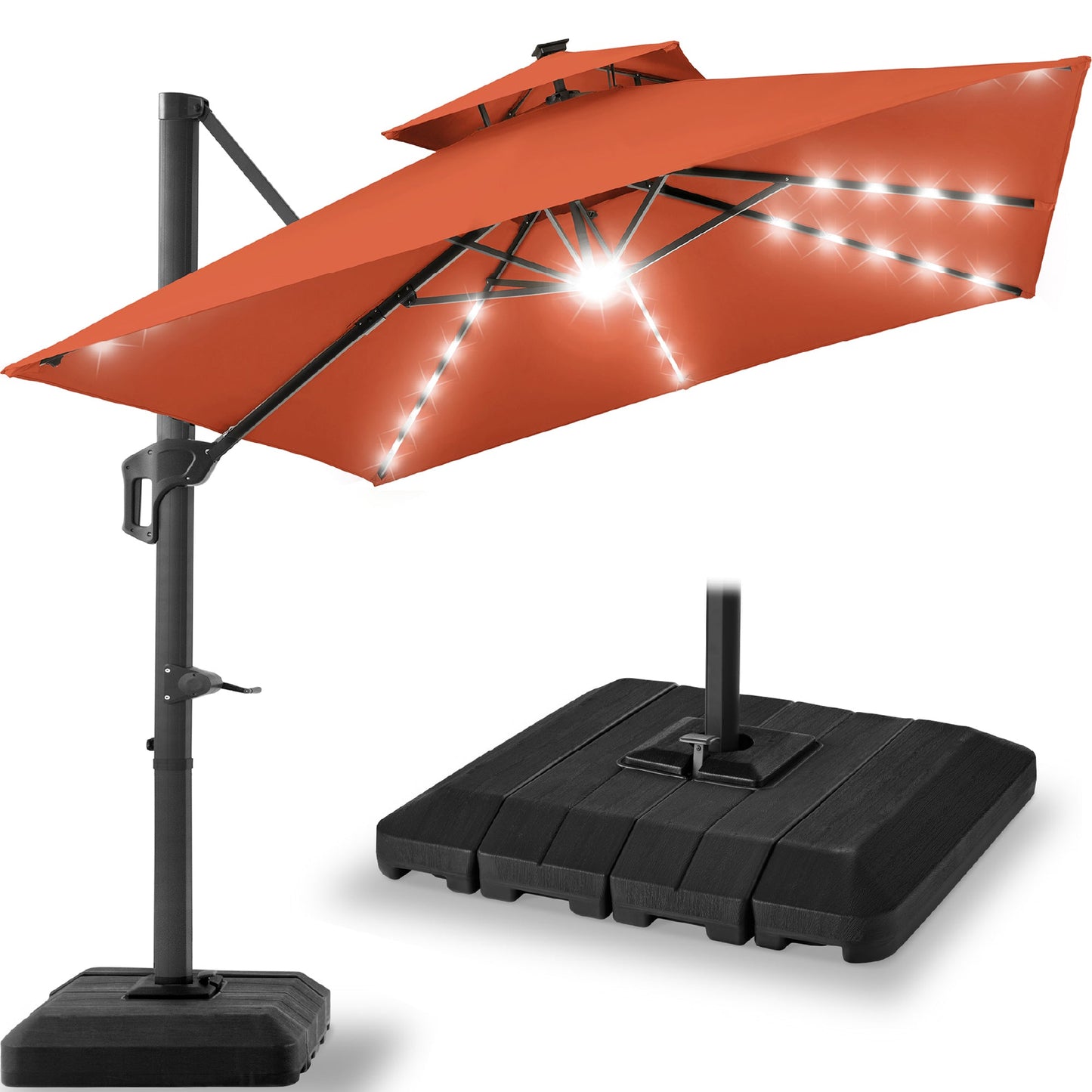 12x12ft 2-Tier Outdoor Solar LED Cantilever Patio Umbrella