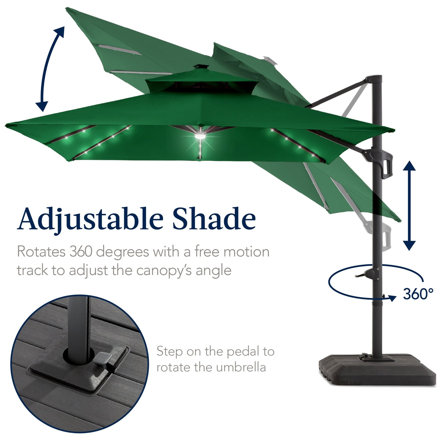 12x12ft 2-Tier Outdoor Solar LED Cantilever Patio Umbrella