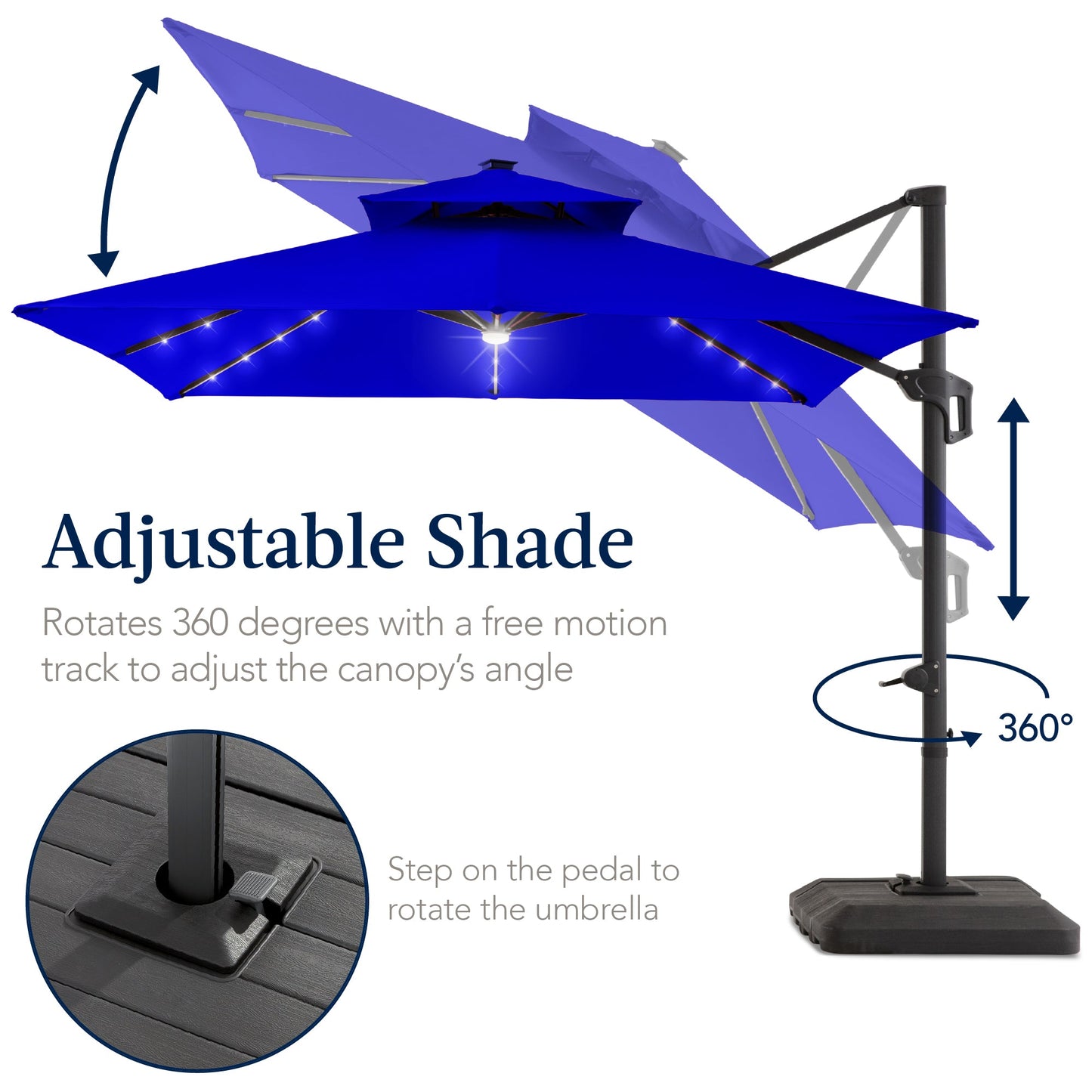 12x12ft 2-Tier Outdoor Solar LED Cantilever Patio Umbrella