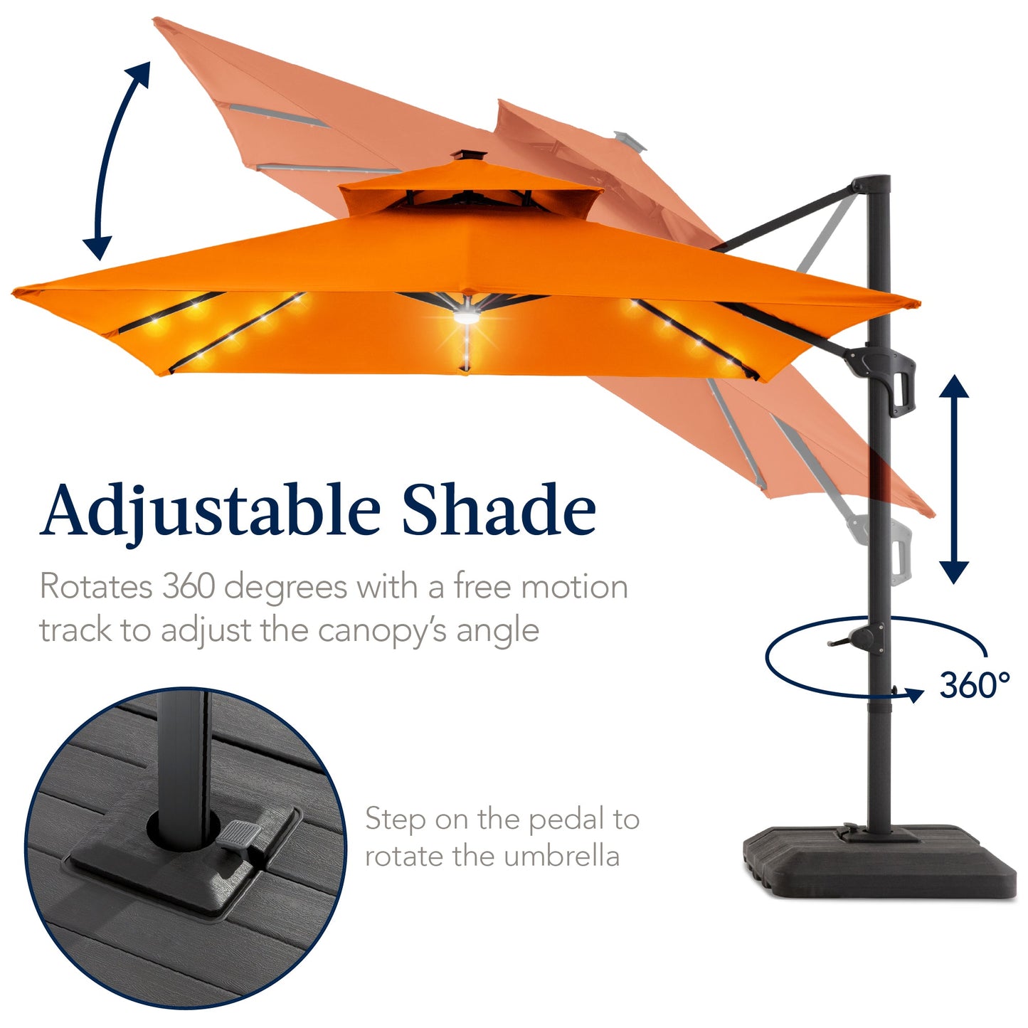 12x12ft 2-Tier Outdoor Solar LED Cantilever Patio Umbrella