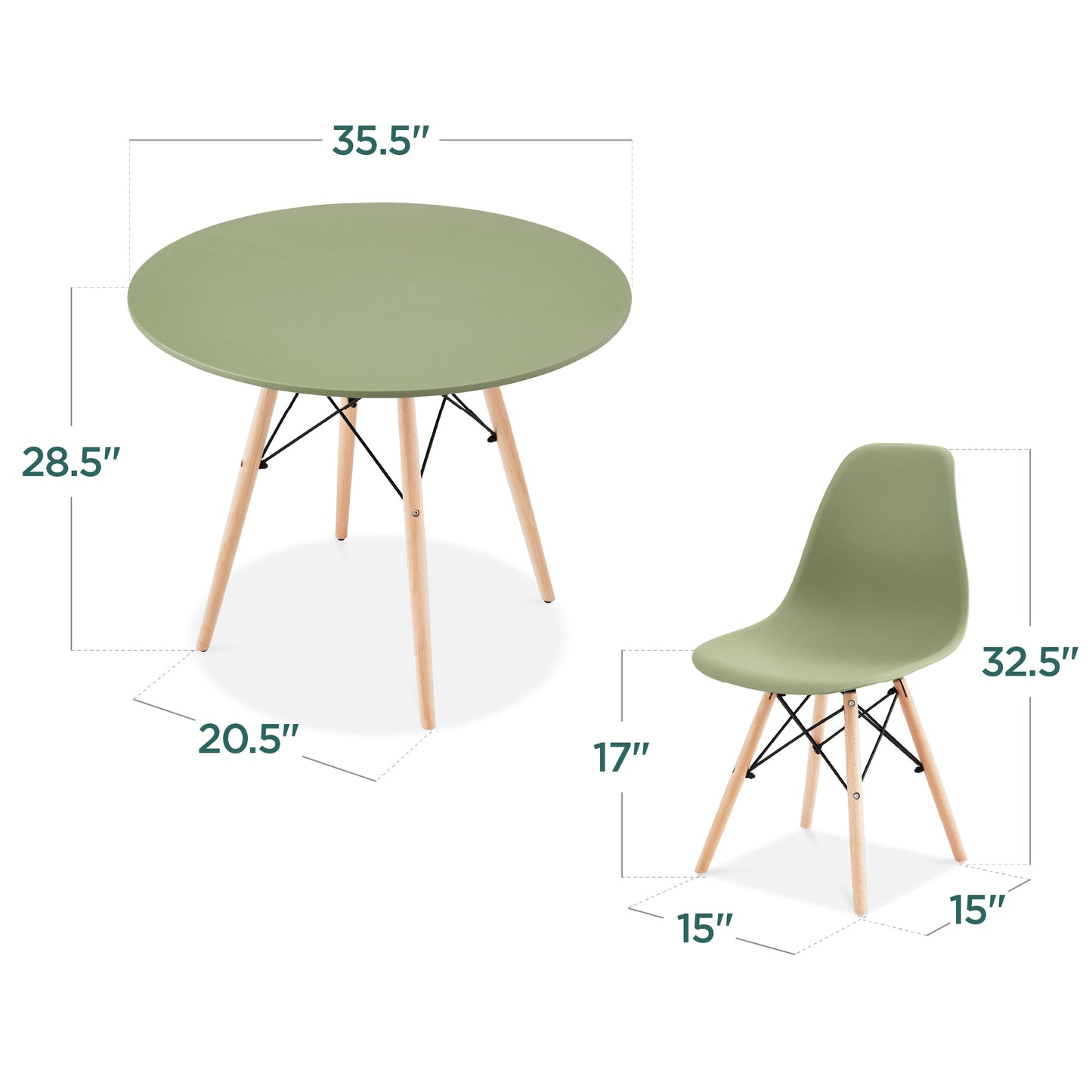 5-Piece Mid-Century Modern Dining Set w/ 4 Chairs, Wooden Legs, Metal Frame
