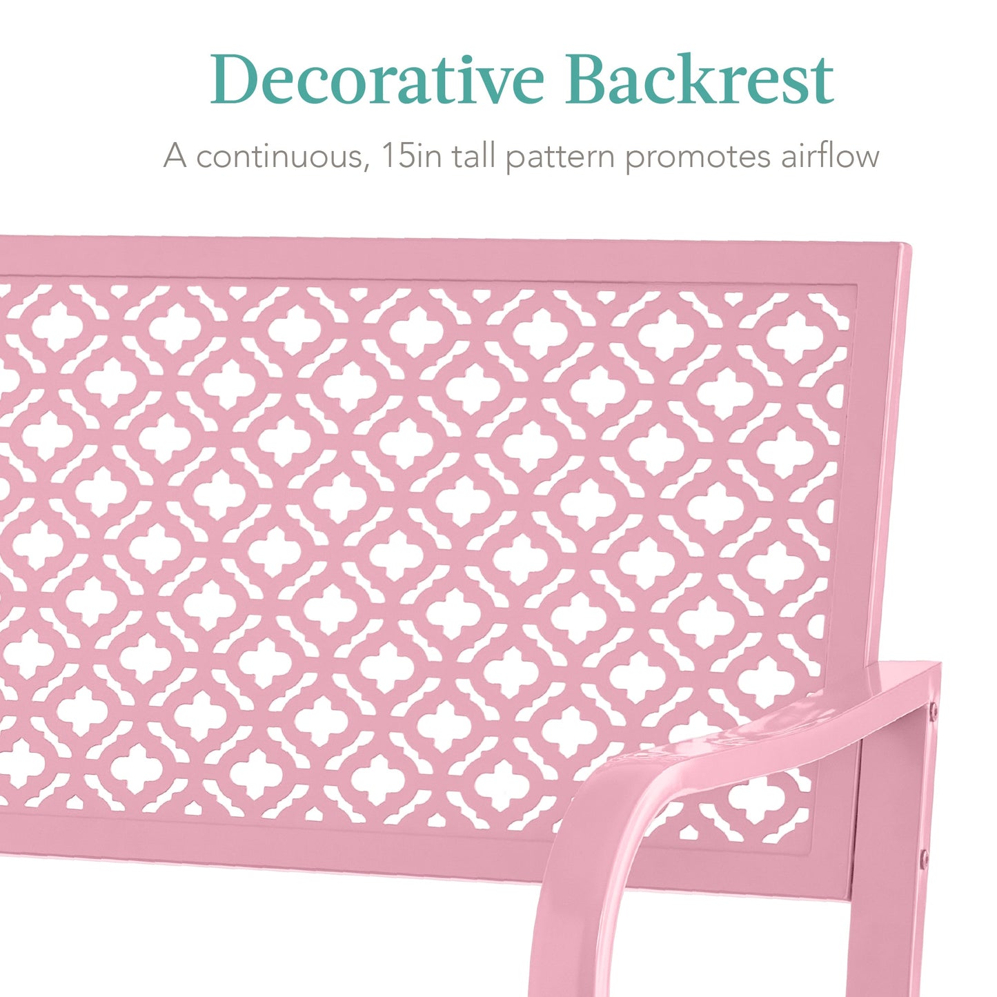 Indoor Outdoor Steel Bench w/ Geometric Backrest, Foot Levelers