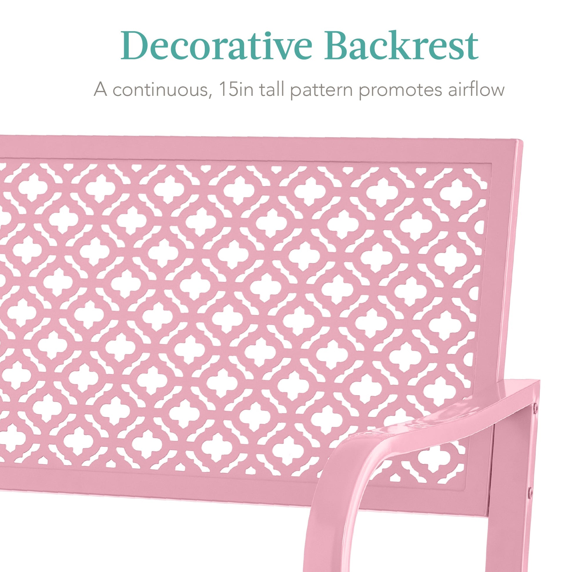 Indoor Outdoor Steel Bench w/ Geometric Backrest, Foot Levelers