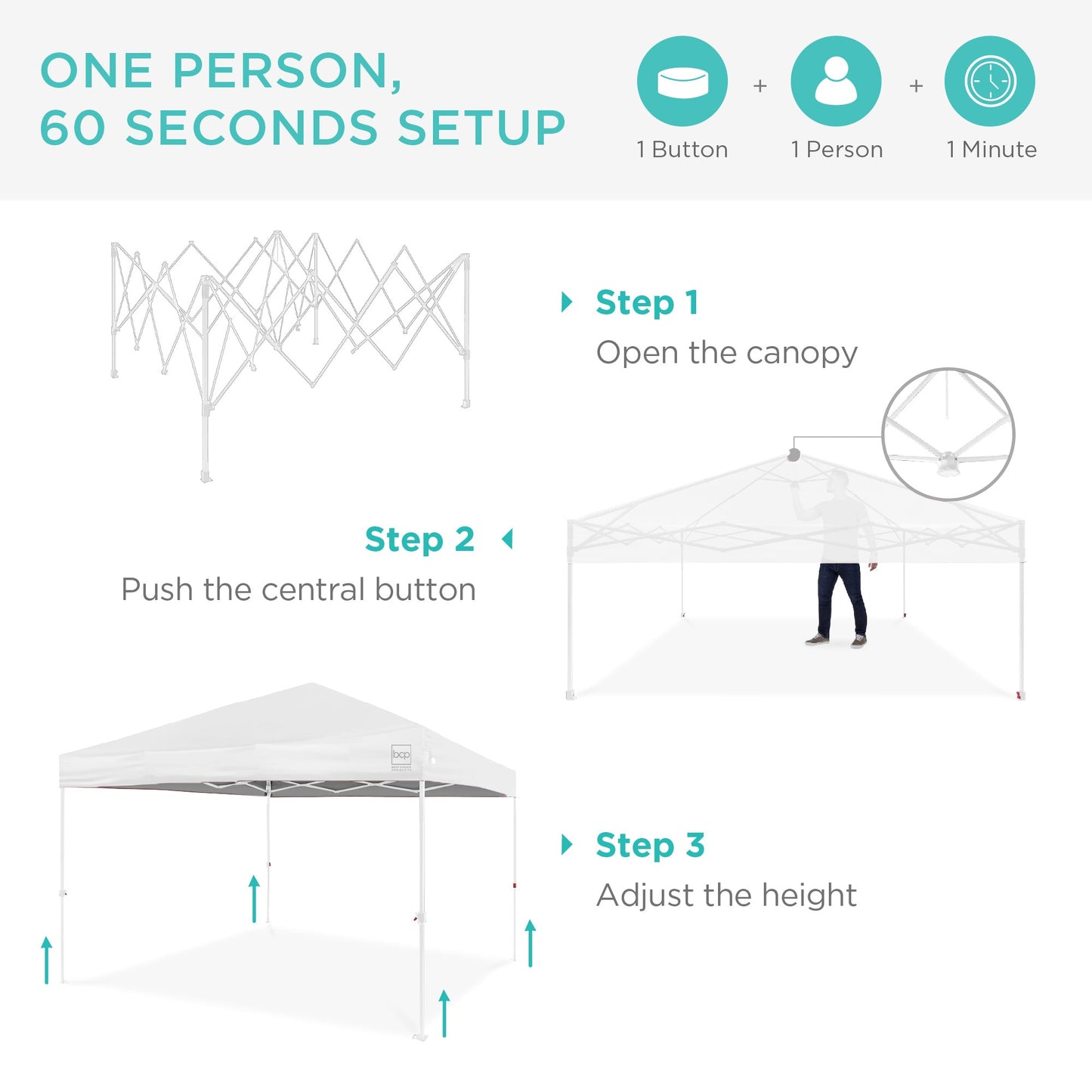 One-Person Setup Instant Pop Up Canopy w/ Case, 4 Weight Bags - 12x12ft