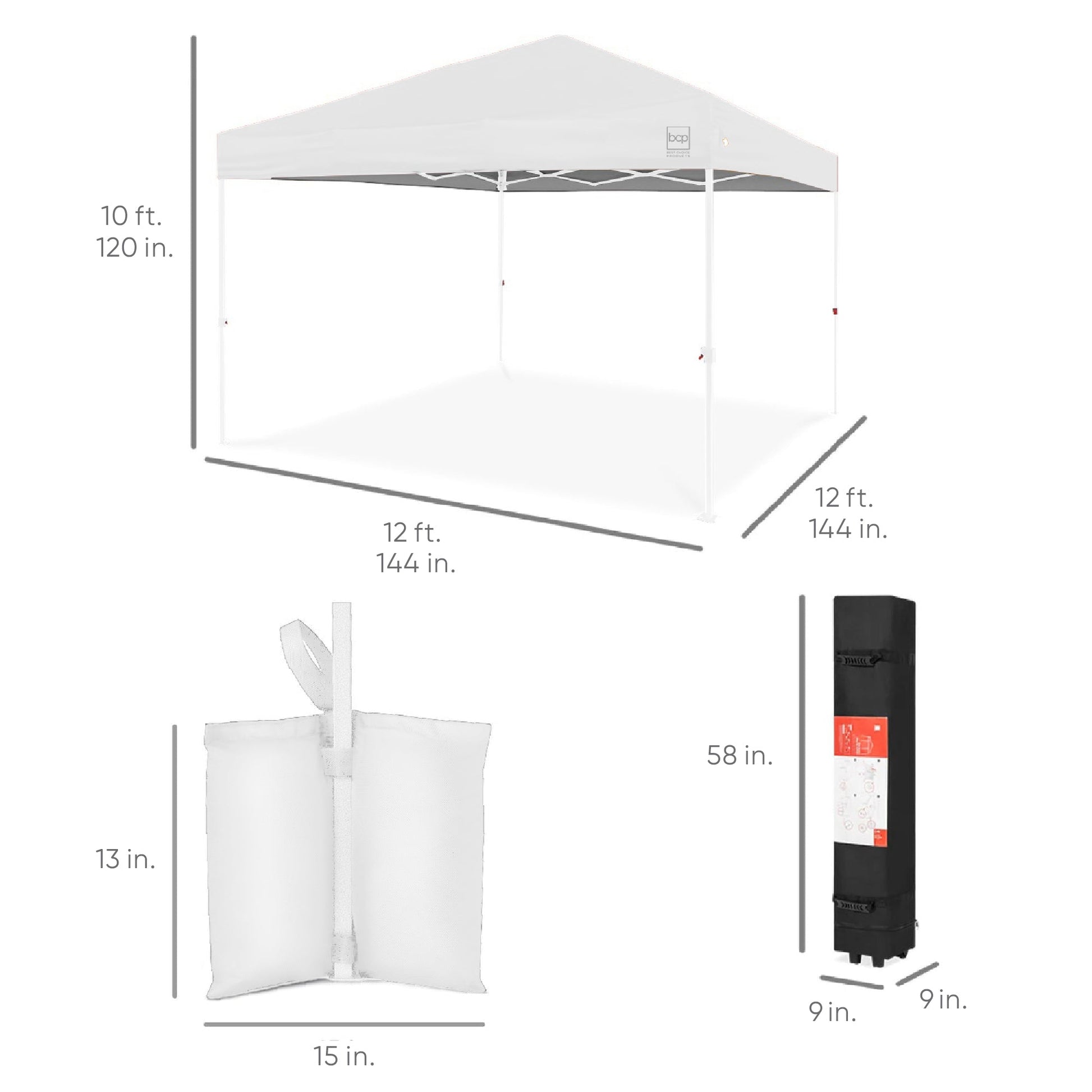 One-Person Setup Instant Pop Up Canopy w/ Case, 4 Weight Bags - 12x12ft