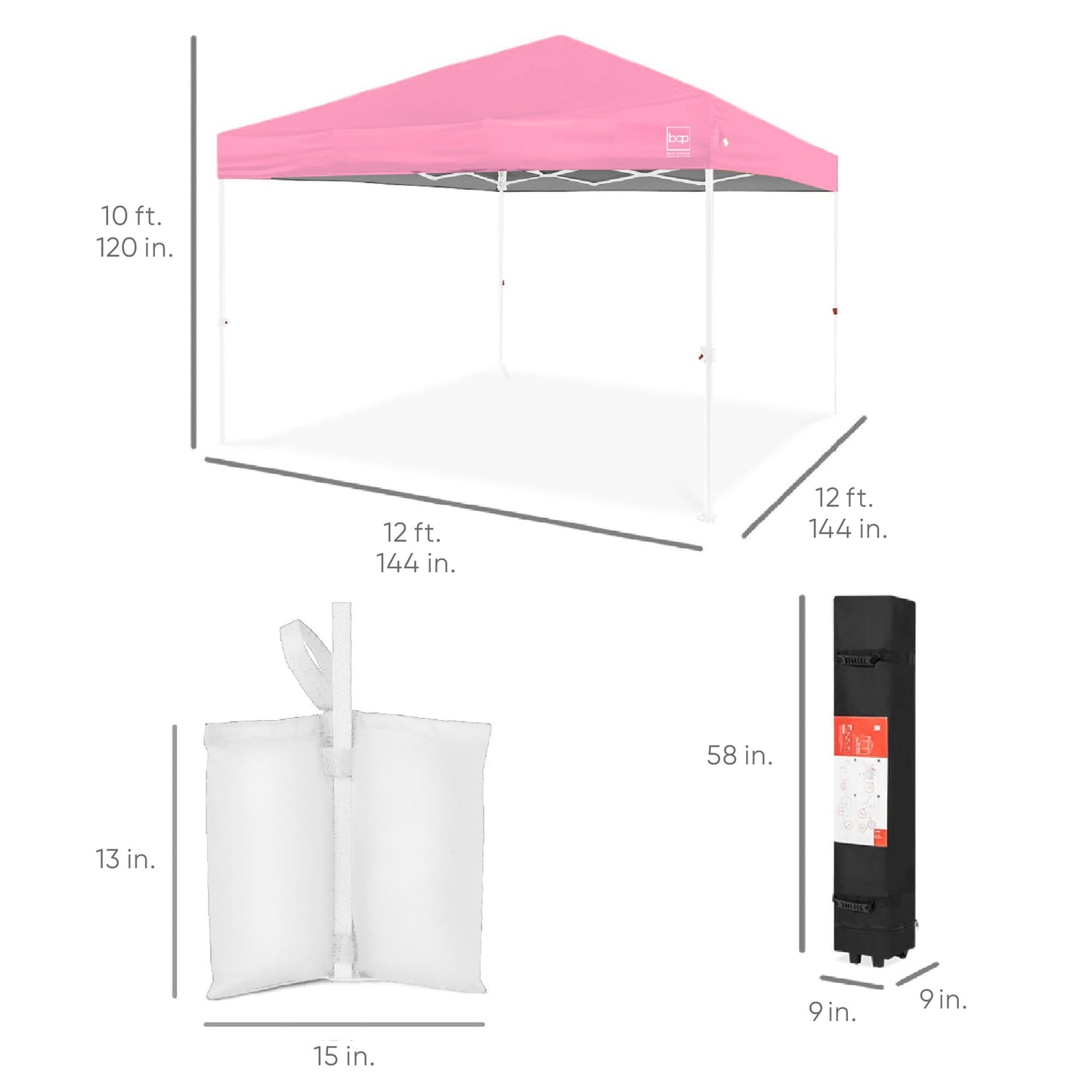 One-Person Setup Instant Pop Up Canopy w/ Case, 4 Weight Bags - 12x12ft